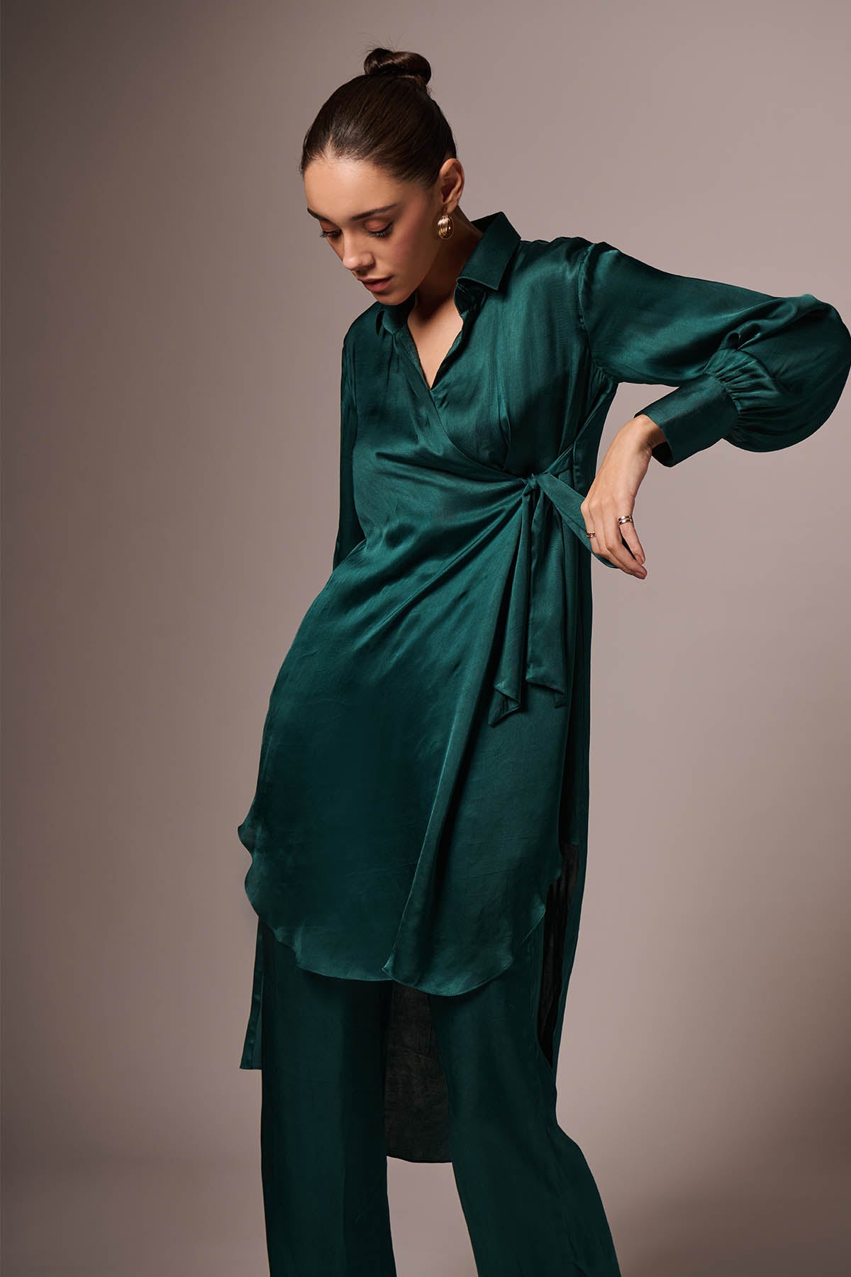 Teal Green Collar Kurta & Pants