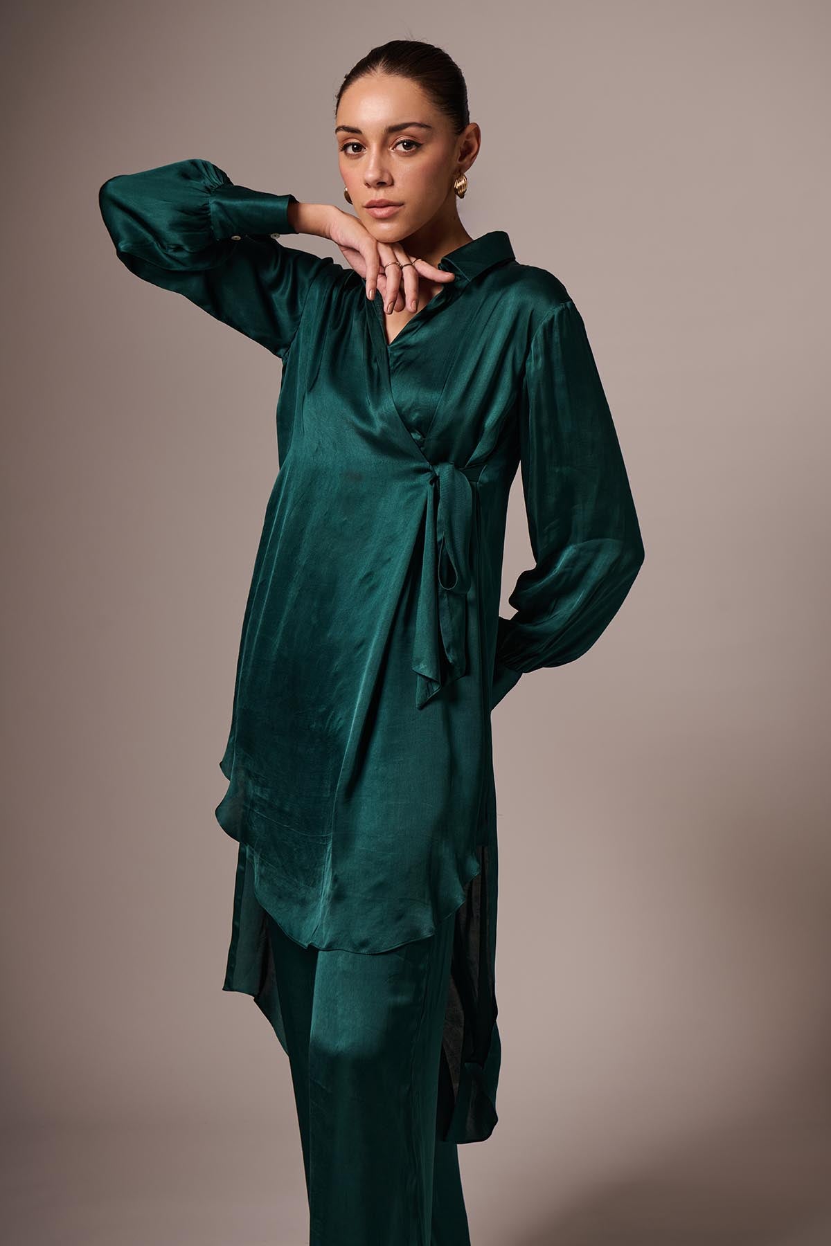 Teal Green Collar Kurta & Pants