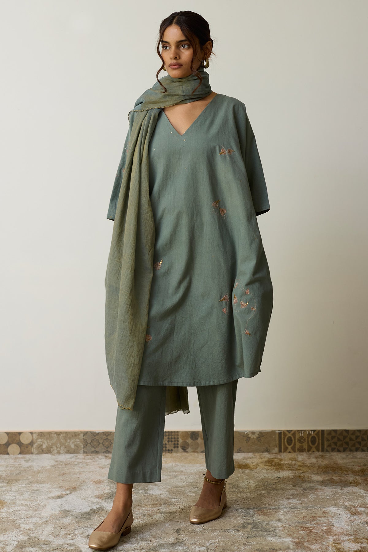 Teal Green Embroidery Kurta Set