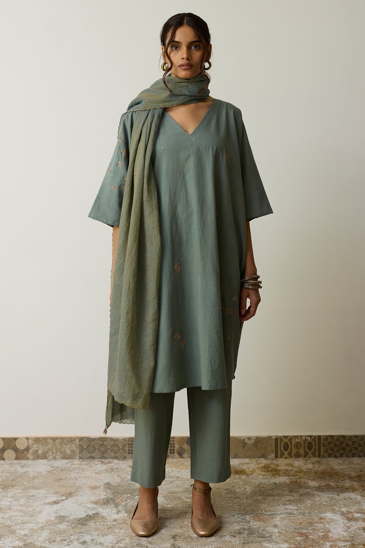 Teal Green Embroidery Kurta Set