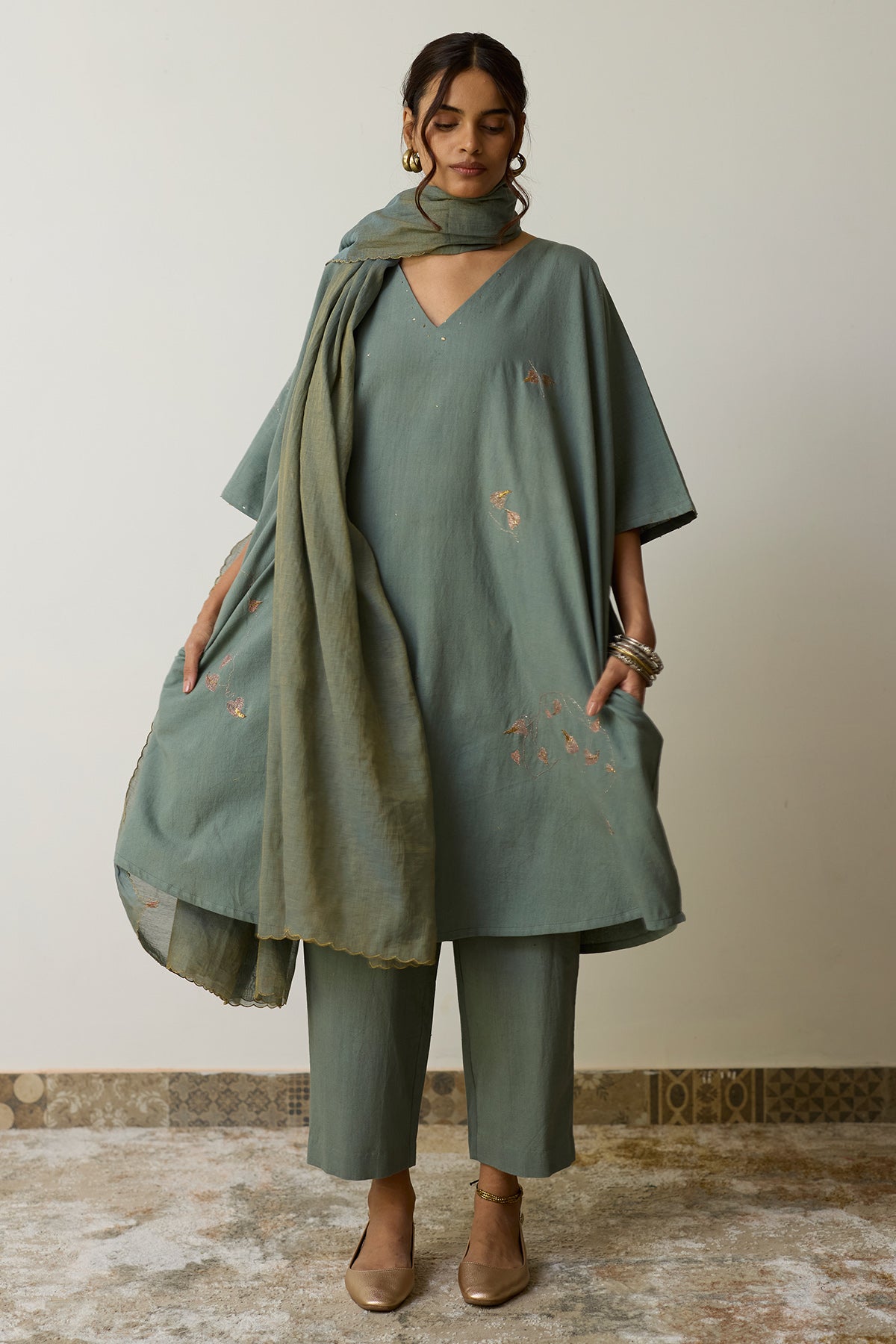 Teal Green Embroidery Kurta Set