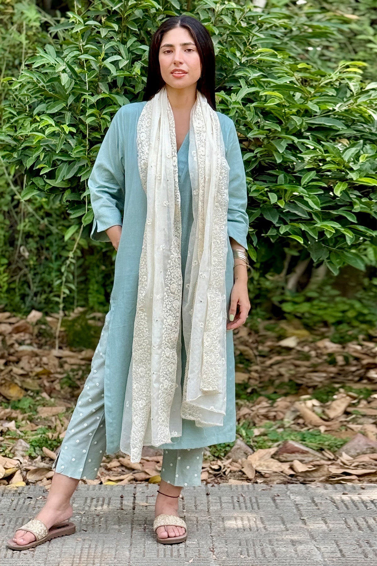 Teal Green Mirror Work Kurta Set