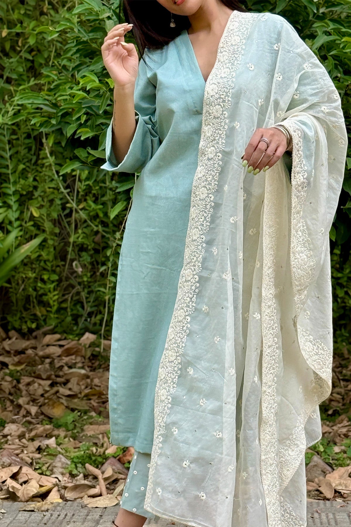 Teal Green Mirror Work Kurta Set