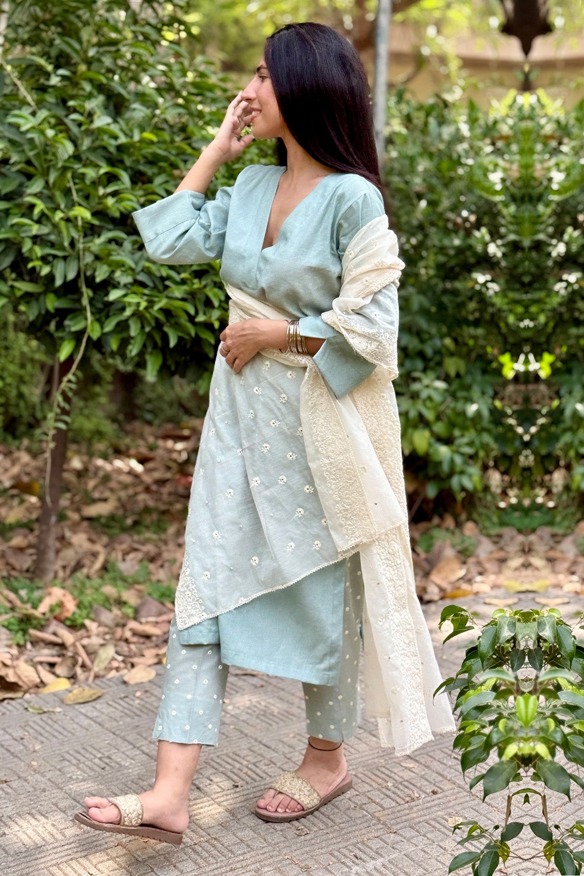 Teal Green Mirror Work Kurta Set