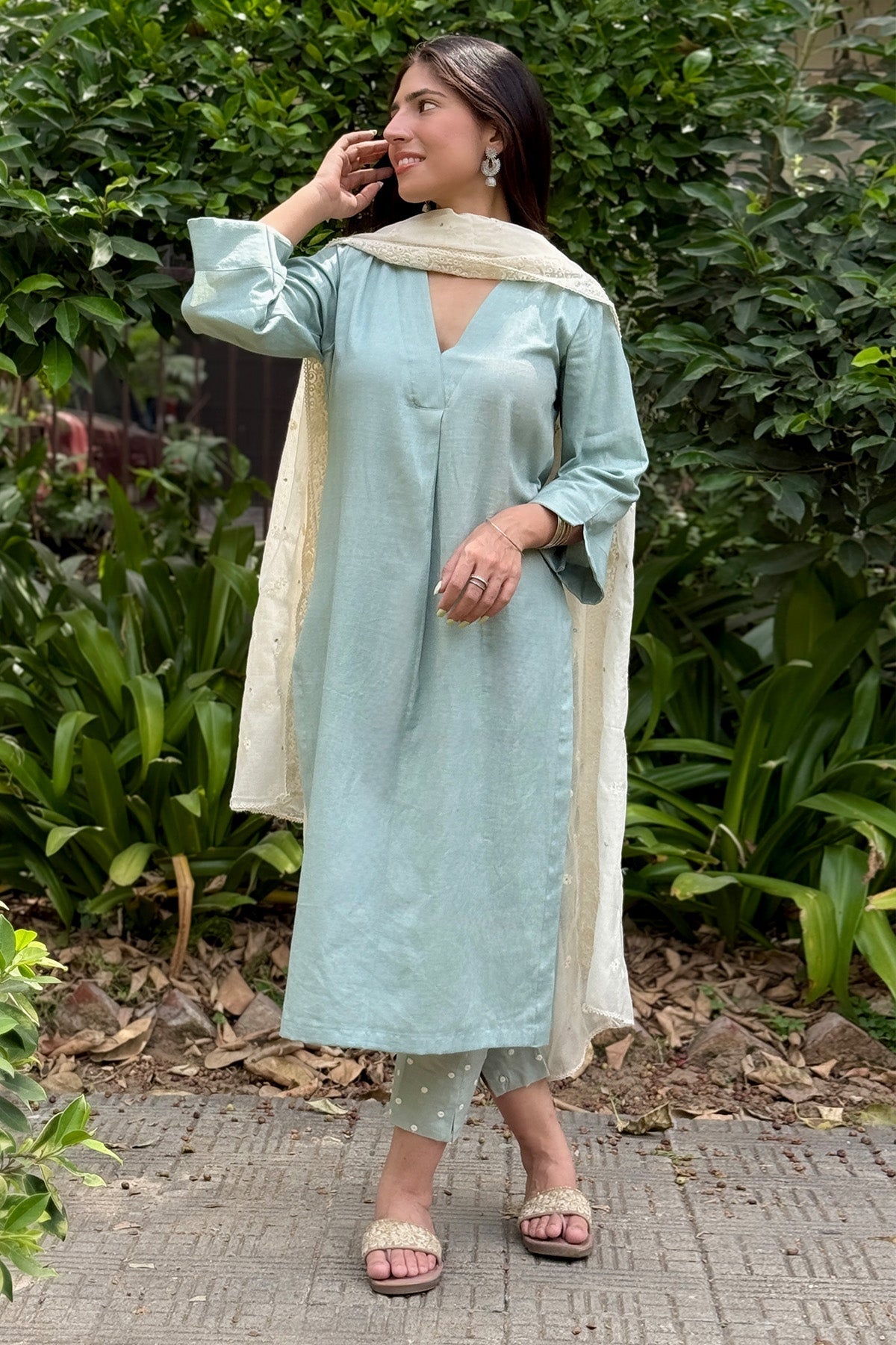 Buy Teal Green Mirror Work Kurta Set by The Hemming Bird for Women online at ScrollnShops