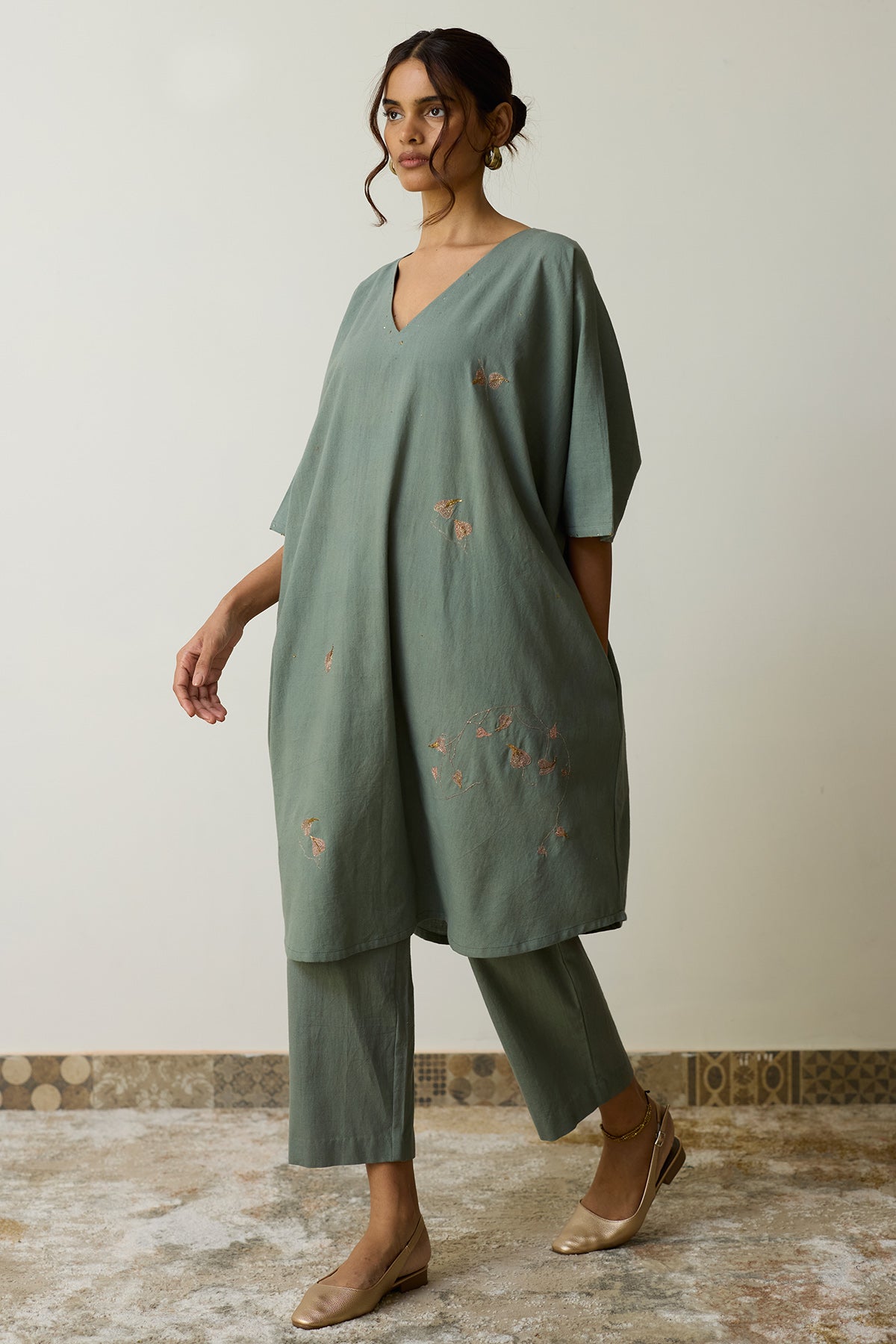 Buy Teal Green Thread Kurta & Pants for women by Rhua India online available at scrollnshops