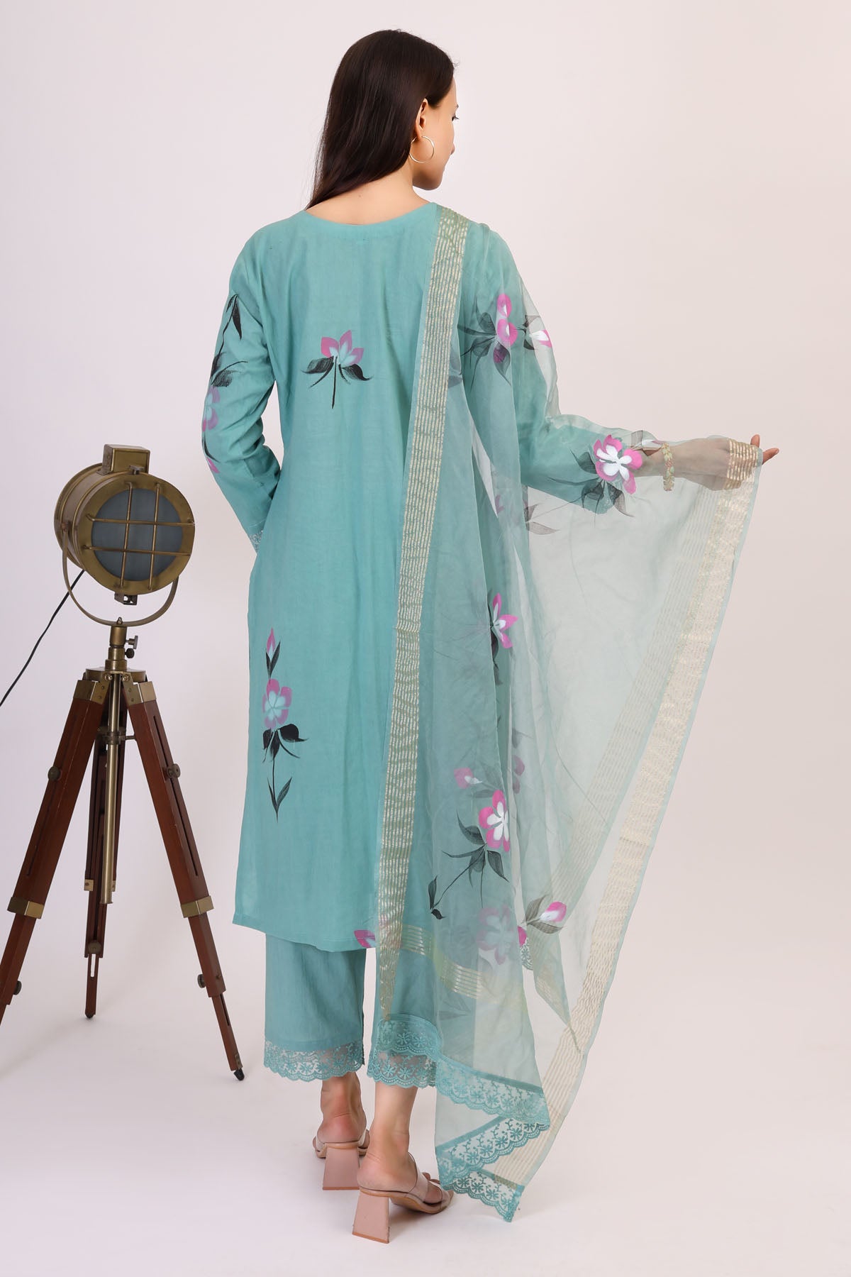 Teal Hand Painted Kurta Set