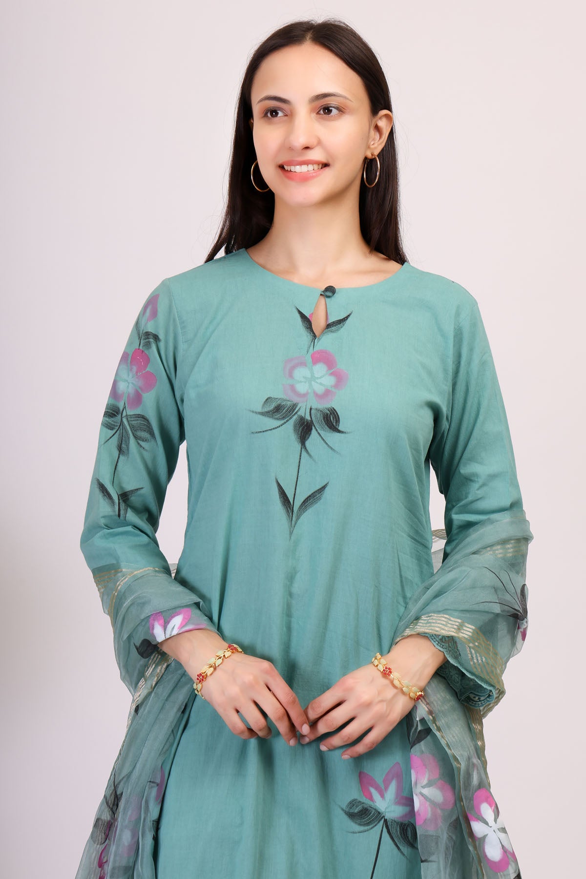 Teal Hand Painted Kurta Set