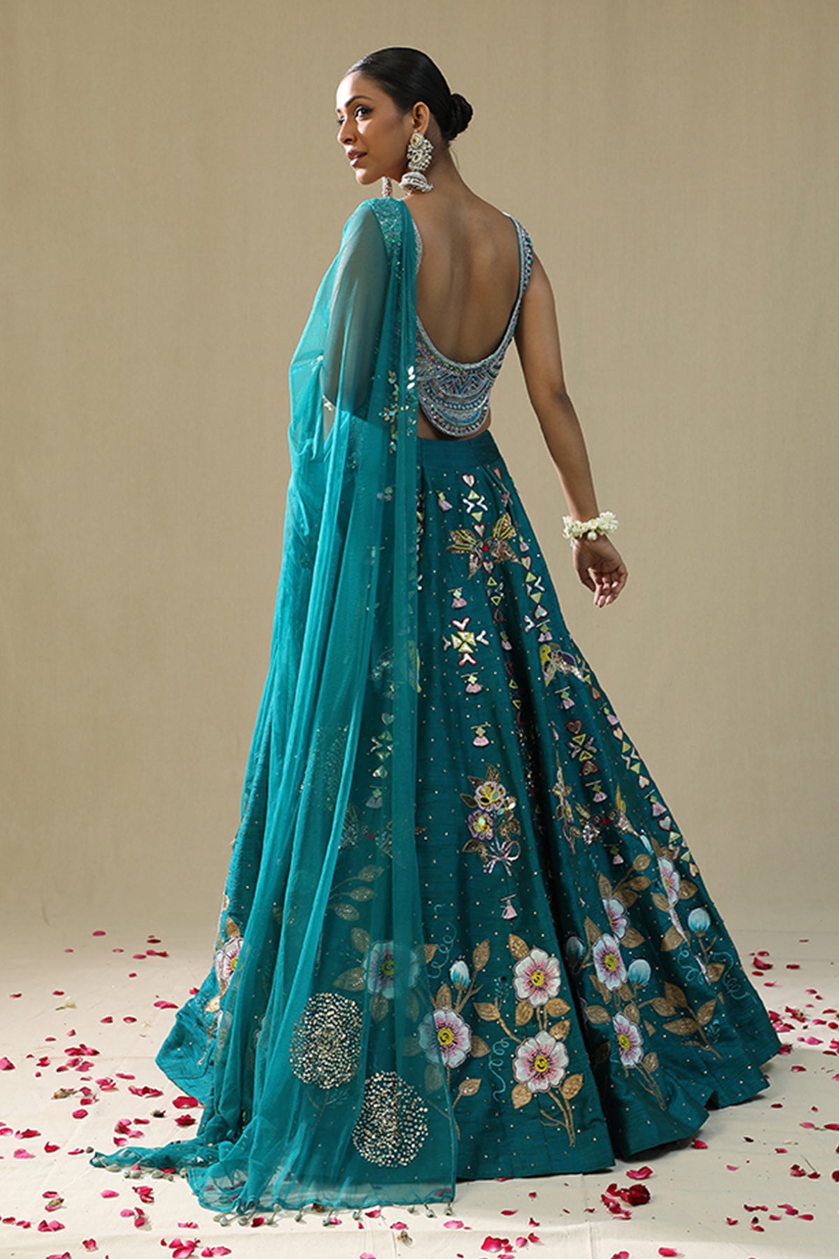 Teal Handpainted Lehenga Set
