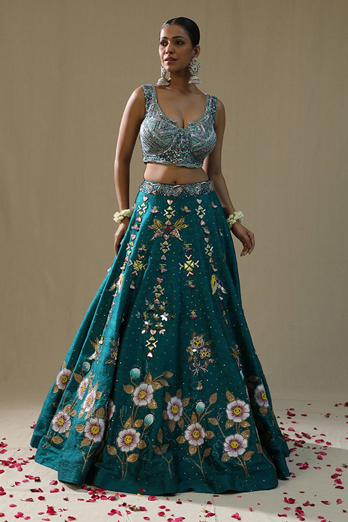 Teal Handpainted Lehenga Set