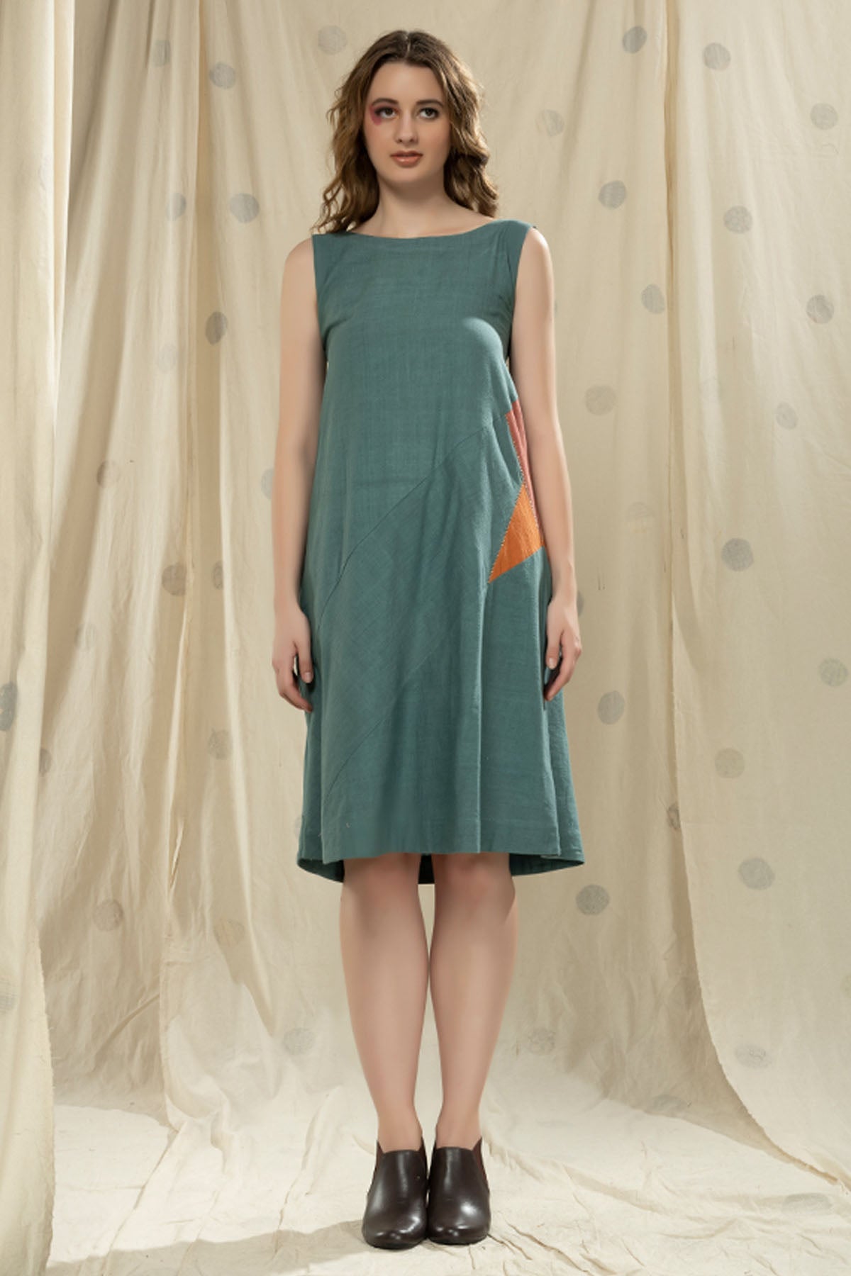 Buy Thread Game Teal Handwoven Cotton Sleeveless Dress For Women online at ScrollnShops