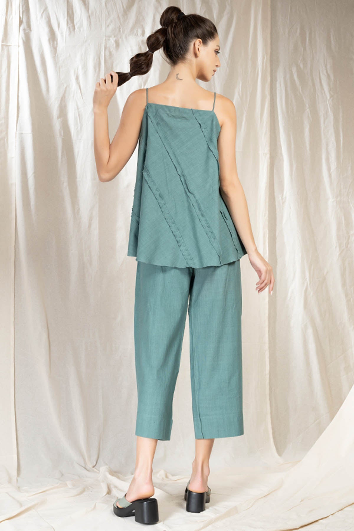 Teal handwoven Cotton Spaghetti Co-ord Set