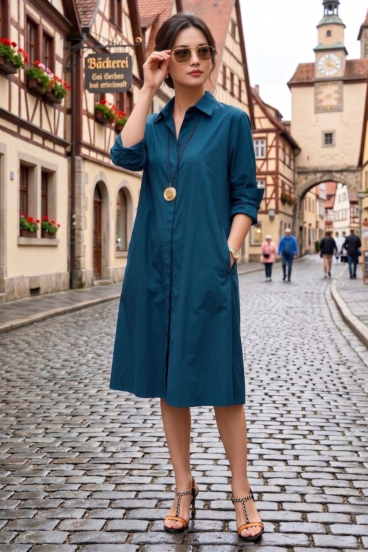 Buy Teal Knee Length Shirt Dress for women by Sneha B online available at scrollnshops