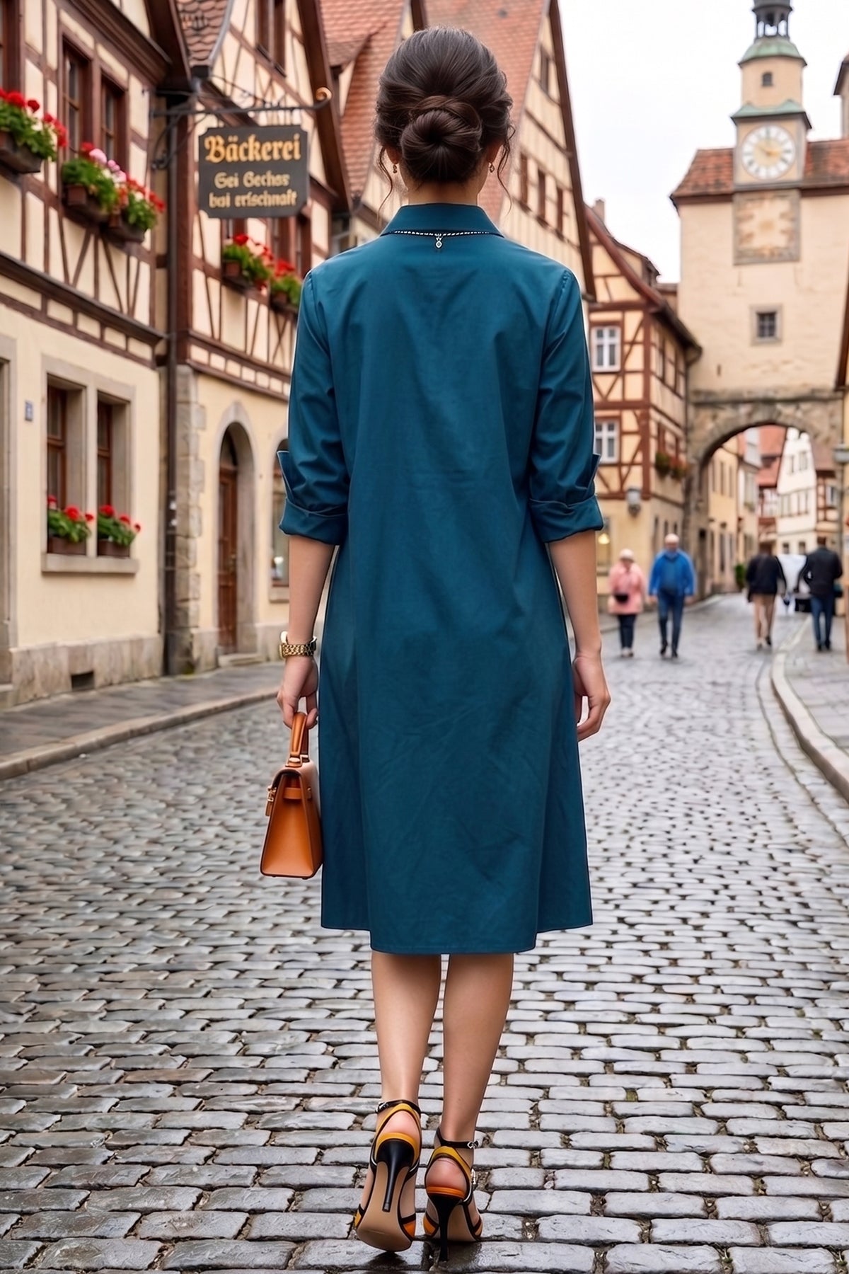 Teal Knee Length Shirt Dress