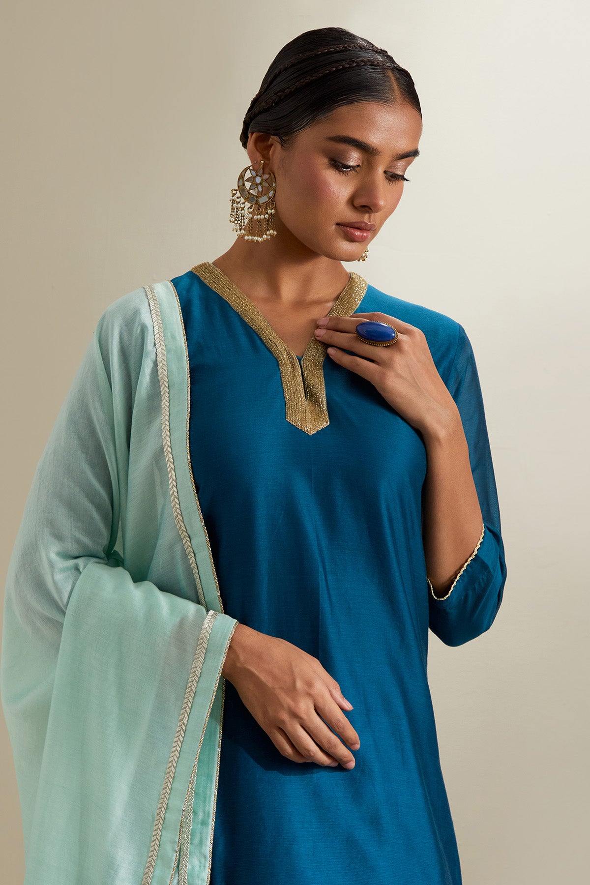 Teal & Mint Chanderi Kurta Set