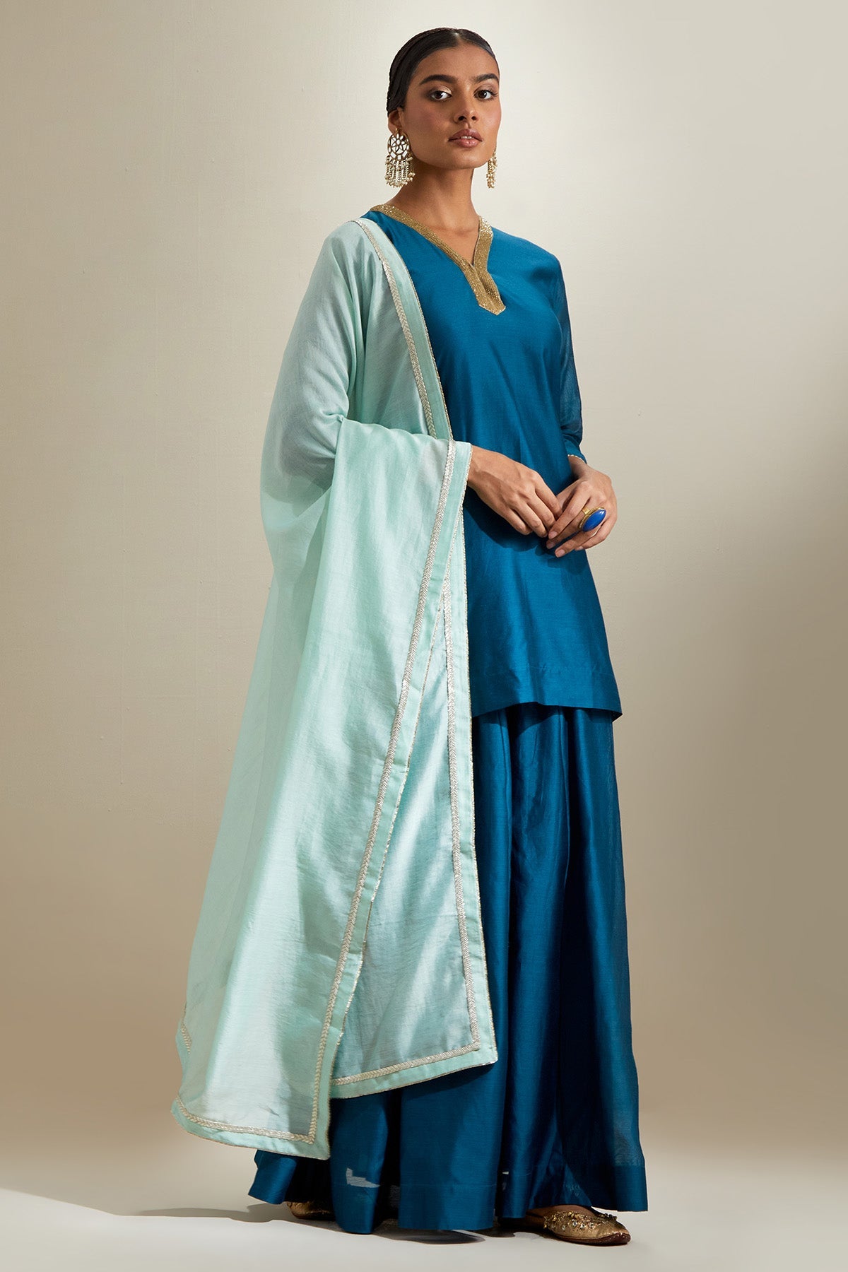 Buy Teal & Mint Chanderi Kurta Set for women by Vinusto online available at scrollnshops