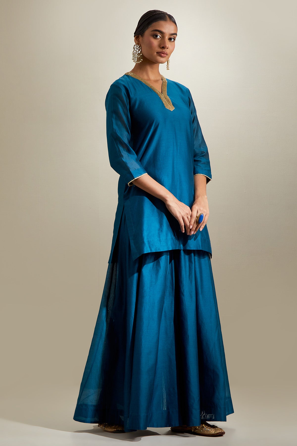 Teal & Mint Chanderi Kurta Set