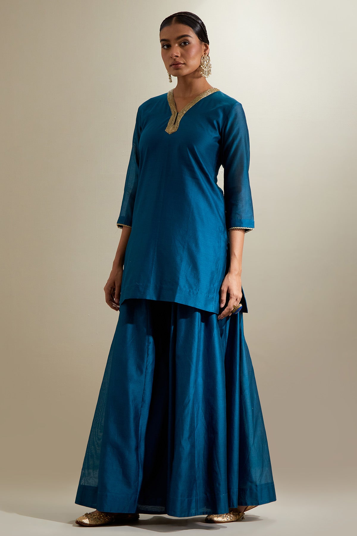 Teal & Mint Chanderi Kurta Set