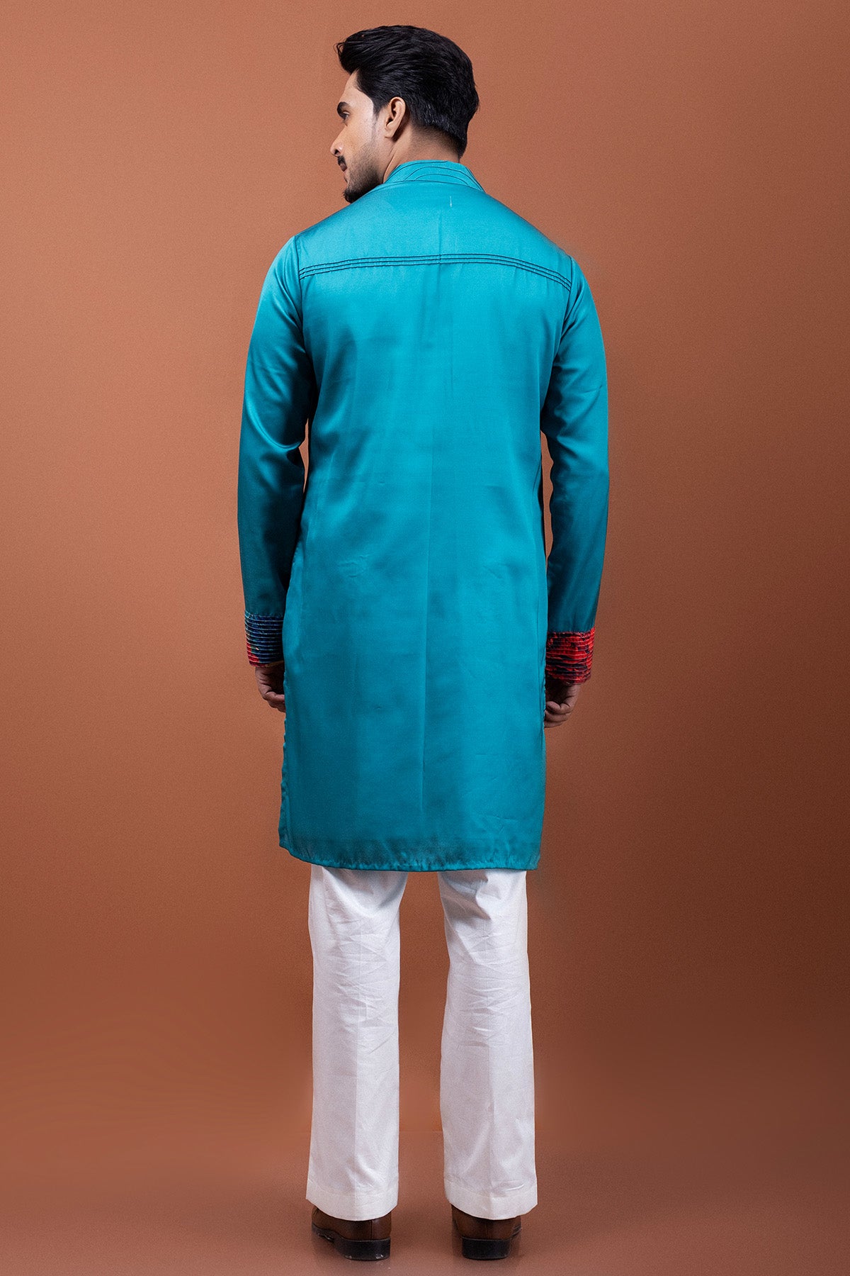 Teal Modal Satin Floral Kurta