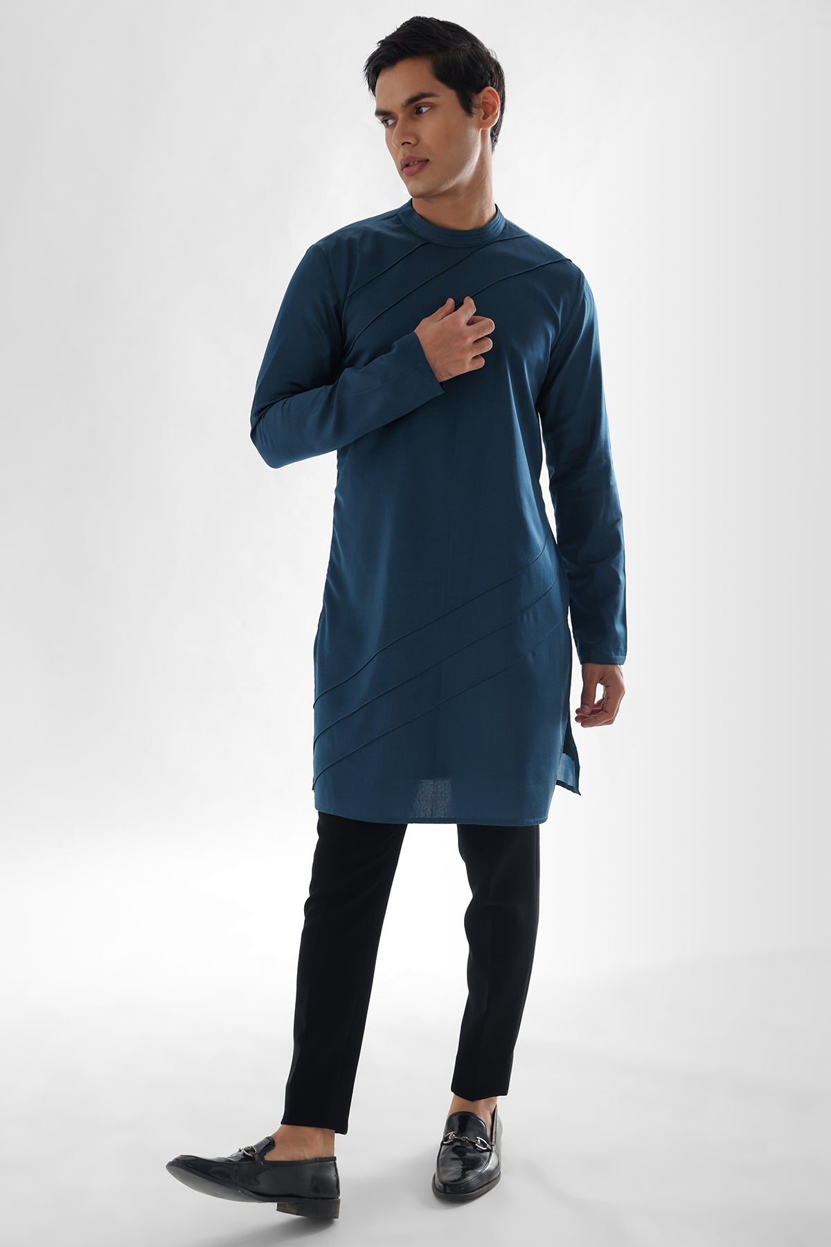 Buy Teal Modal Satin Kurta & Pants for men by Paarsh Atelier online available at scrollnshops
