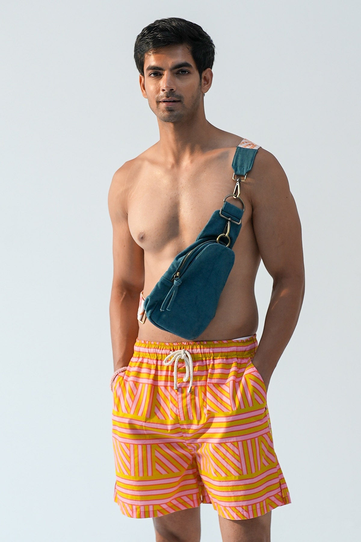 Buy Teal Print Crossbody Canvas Bag by Beachbum for men online at ScrollnShops