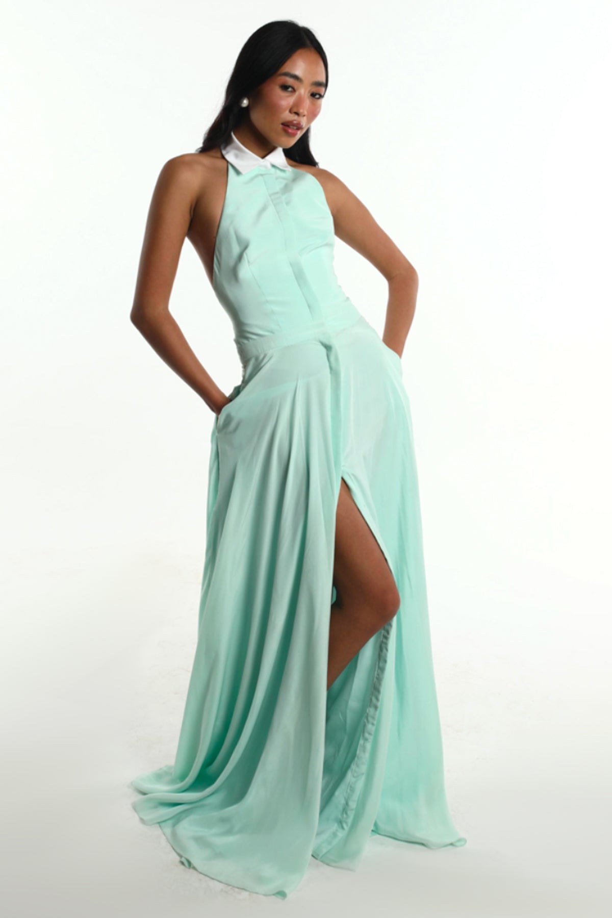 Buy Teal Pure Crepe Slit Maxi Dress for women by GKDedit online available at scrollnshops
