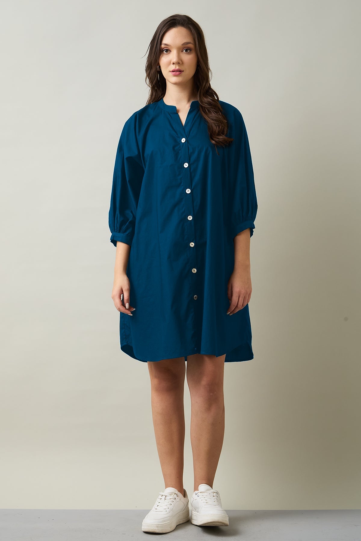 Buy Teal Relaxed Shirt Style Dress for Women by SNEHA B Designer online available at scrollnshops