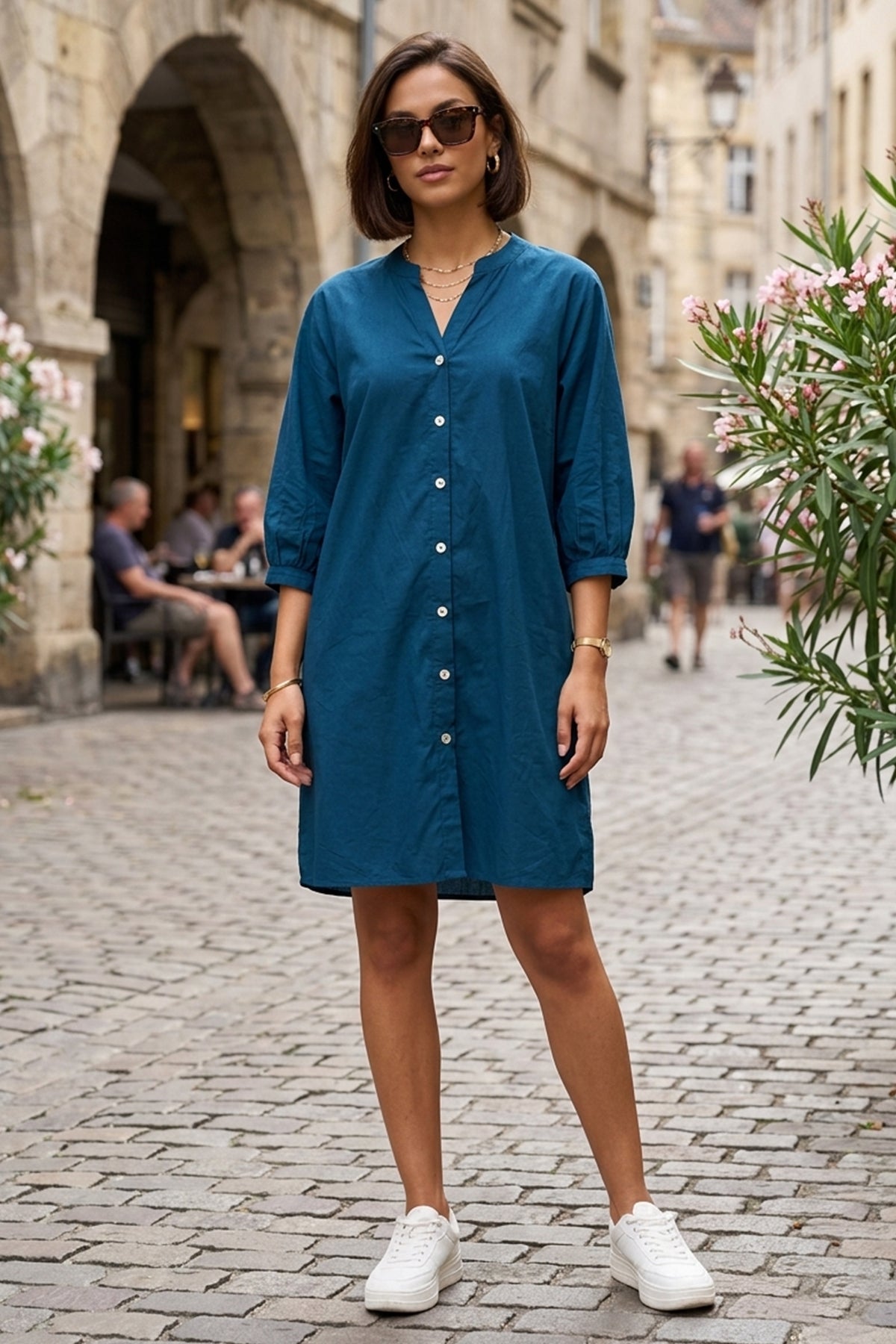 Buy Teal Relaxed Shirt Style Dress for women by Sneha B online available at scrollnshops