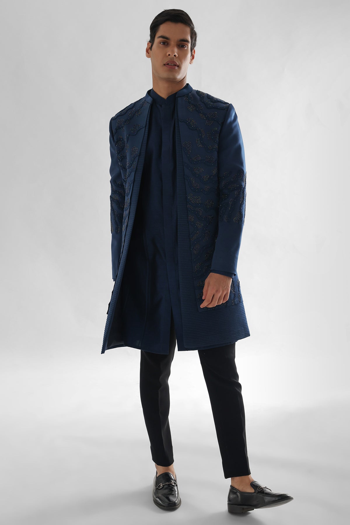 Buy Teal Satin Embroidered Achkan for men by Paarsh Atelier online available at scrollnshops