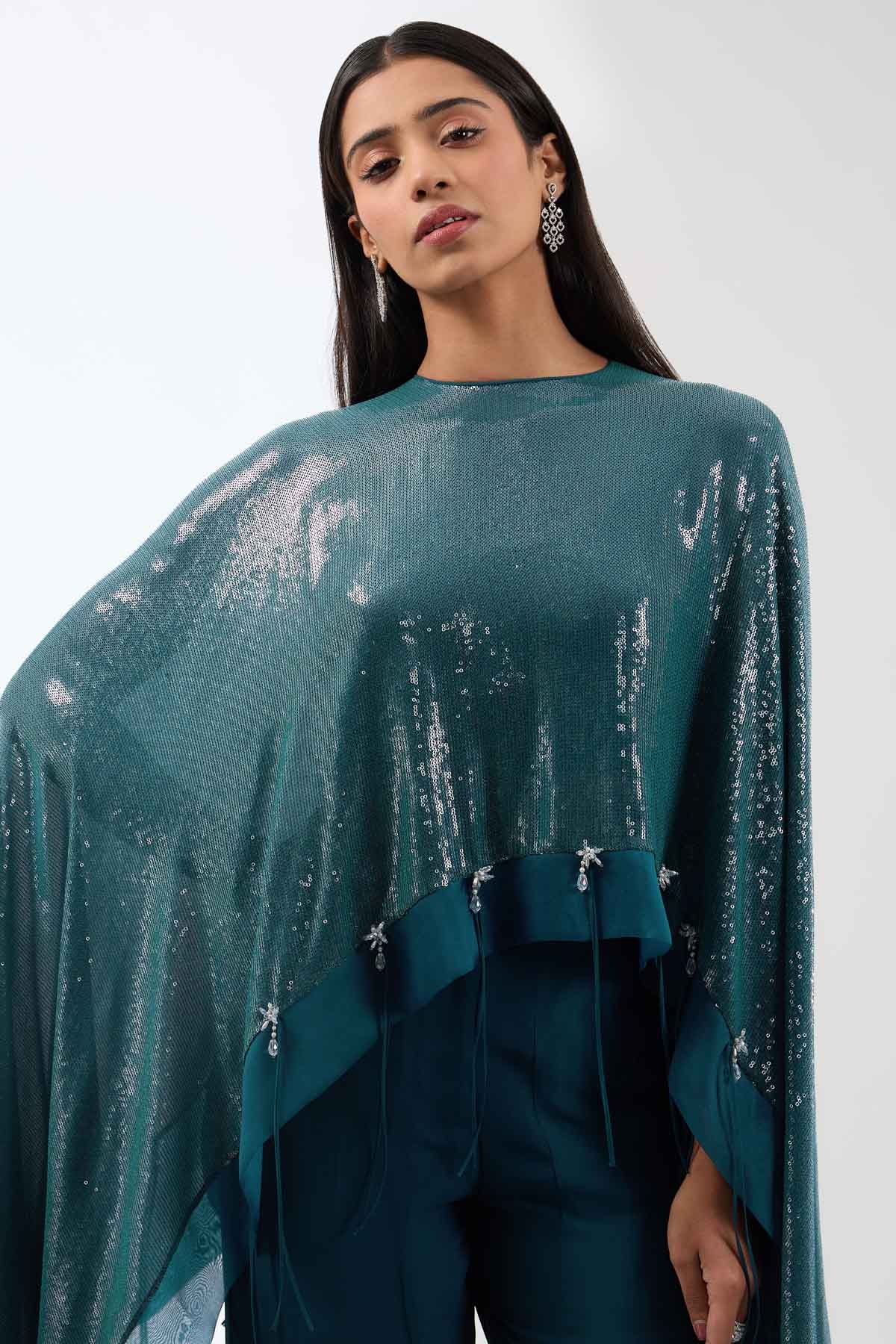 Teal Sequins Indo-Western Set
