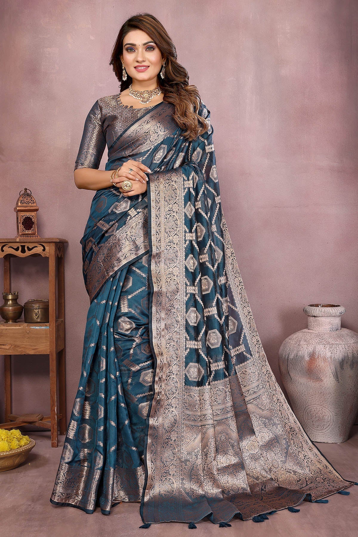 Buy Teal Soft Organza Fancy Saree for women by Aastha Fashion online available at scrollnshops