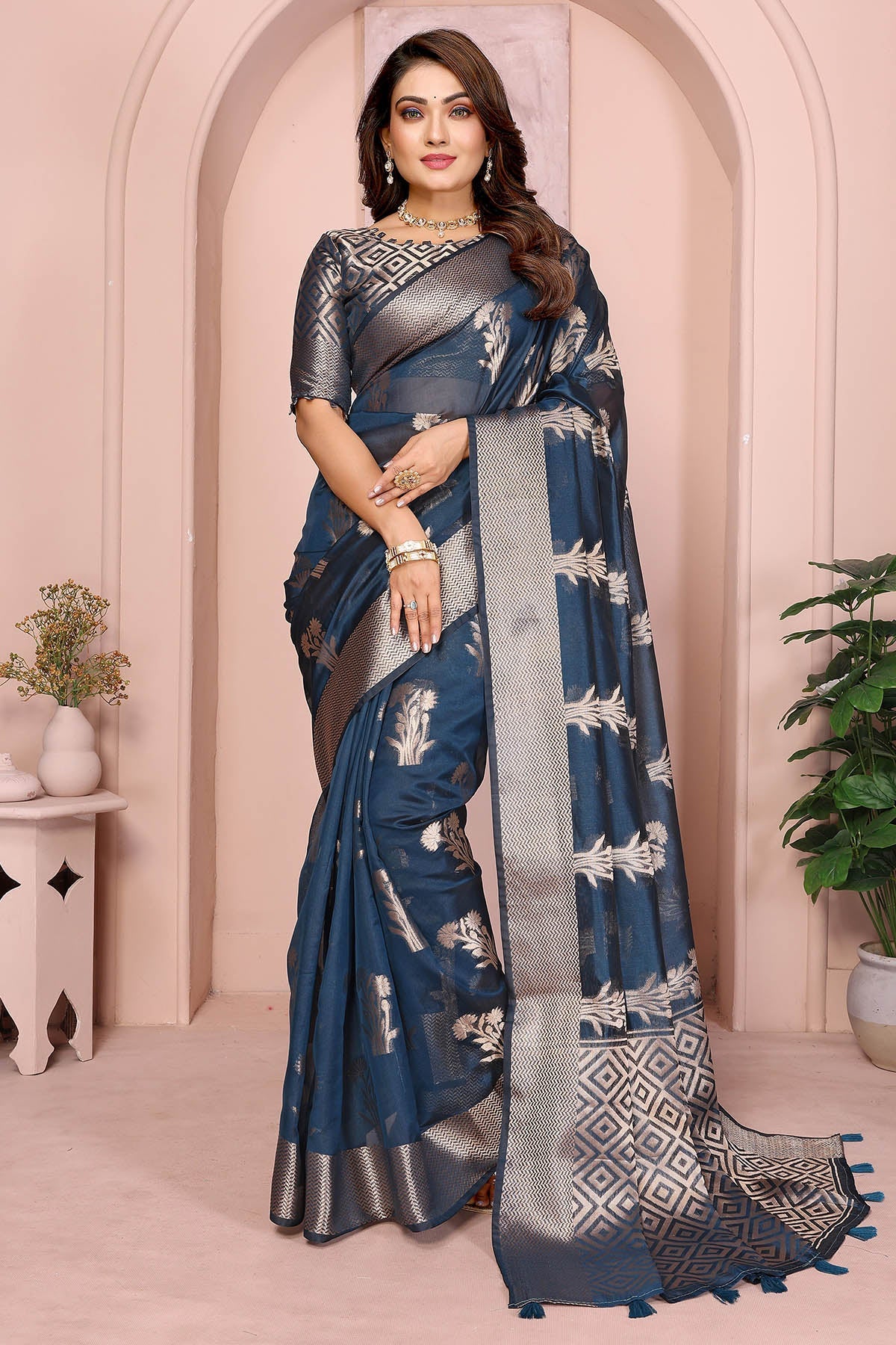 Buy Teal Soft Organza Weaving Saree for women by Aastha Fashion online available at scrollnshops