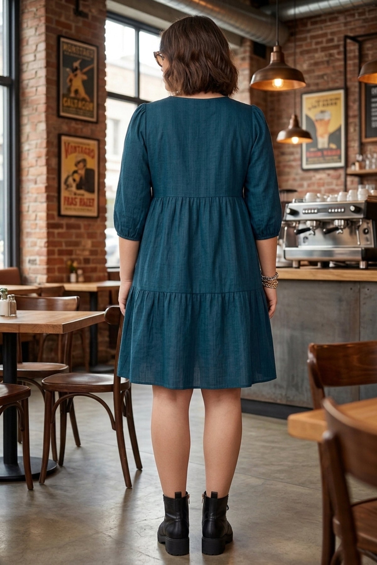 Teal Tier Weave Texture Dress