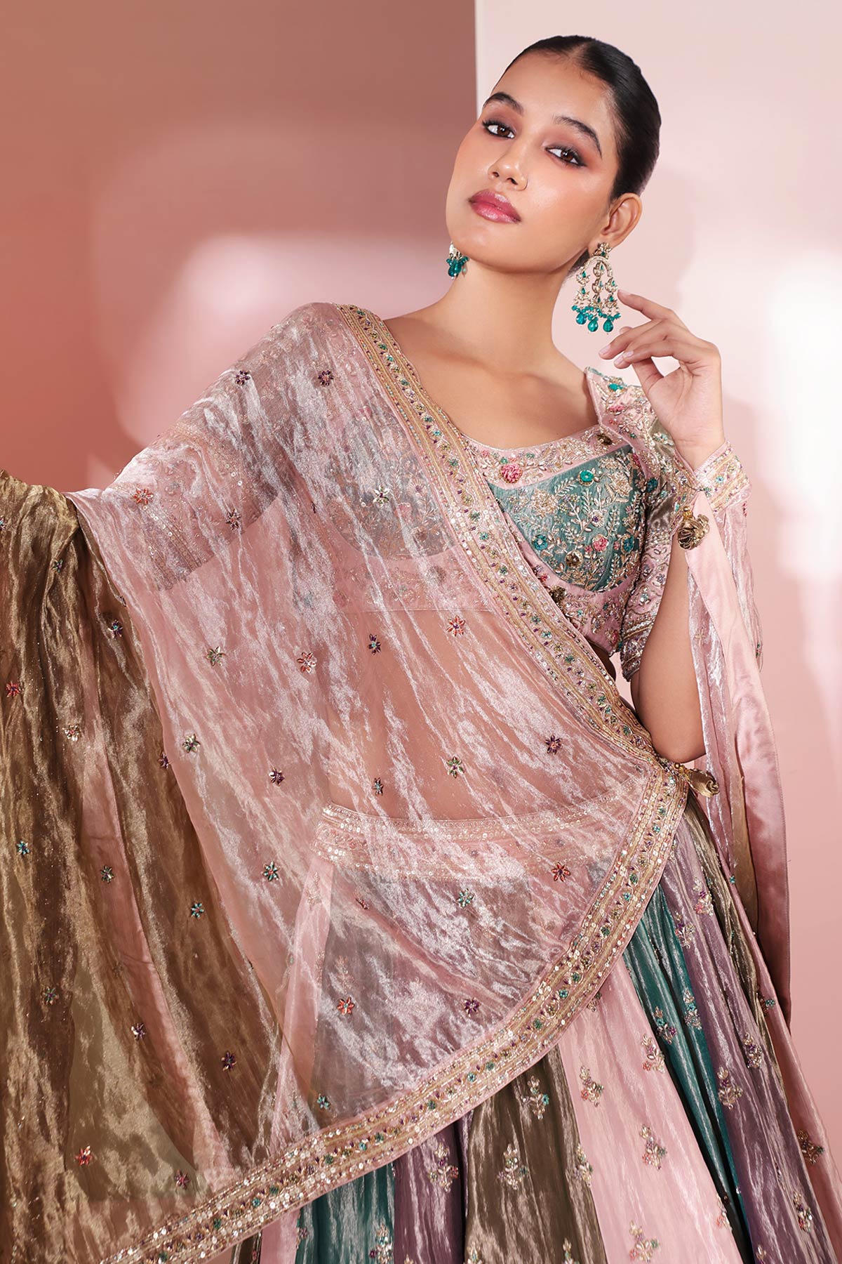 Teal Zardozi & Bead Lehenga Set