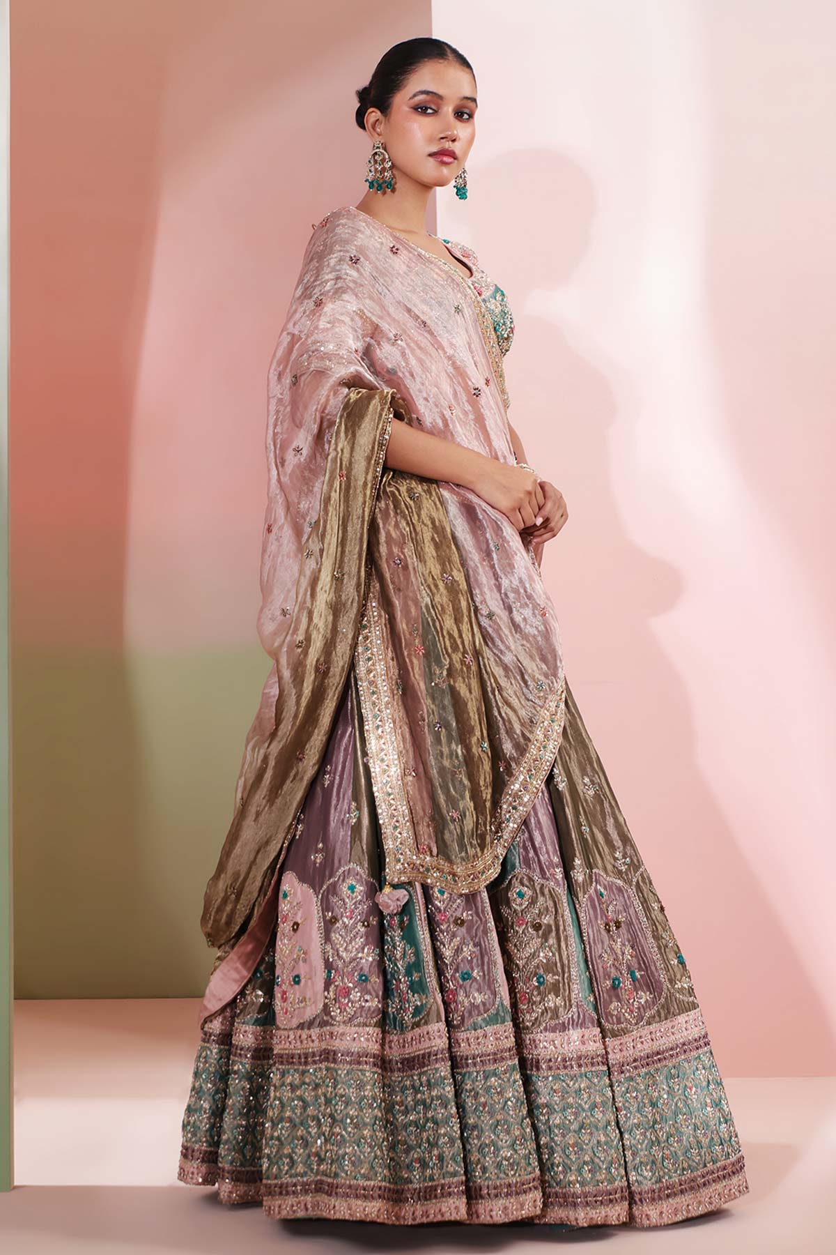 Teal Zardozi & Bead Lehenga Set