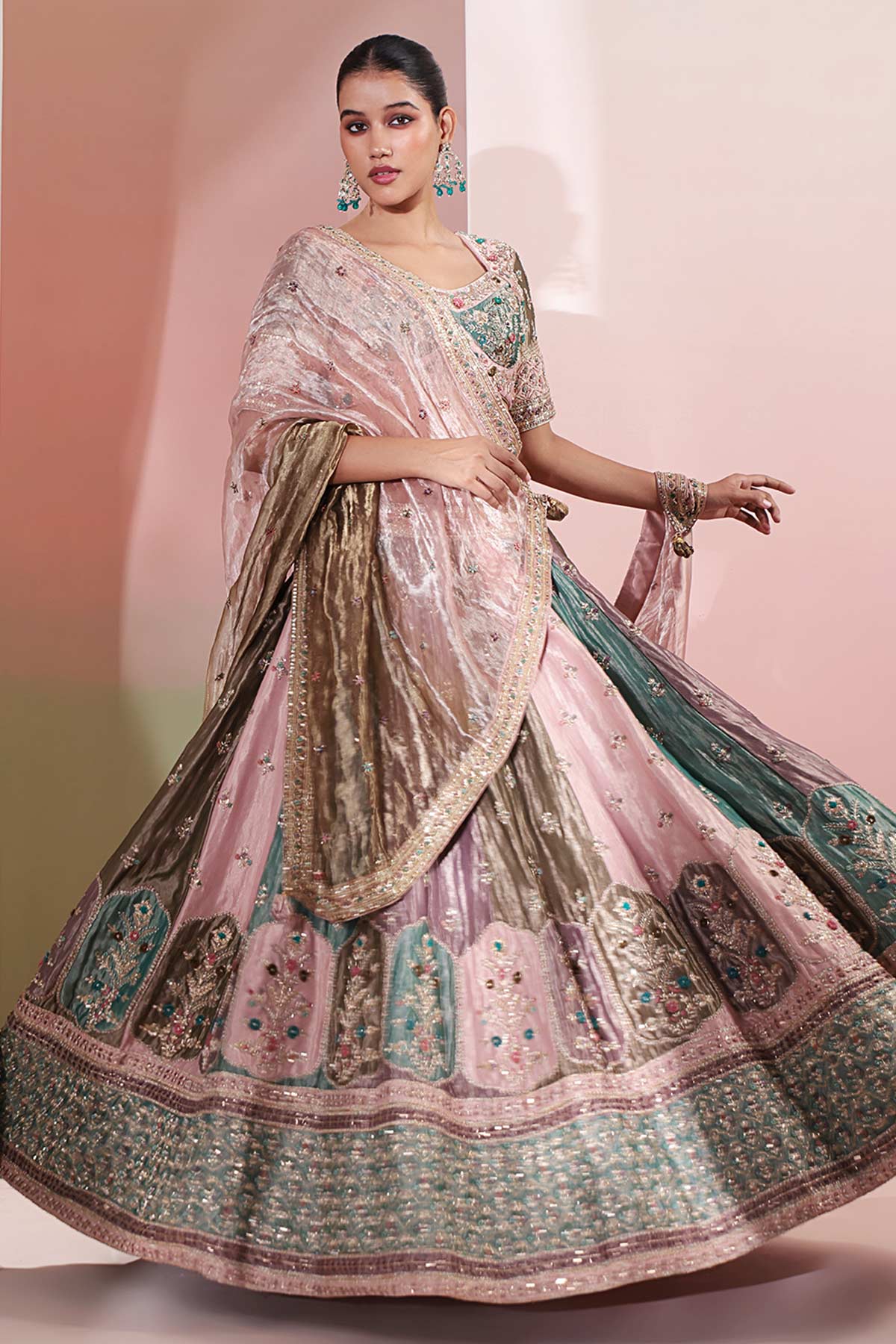 Buy Teal Zardozi & Bead Lehenga Set Set for women by Priyanka Jain online available at scrollnshops