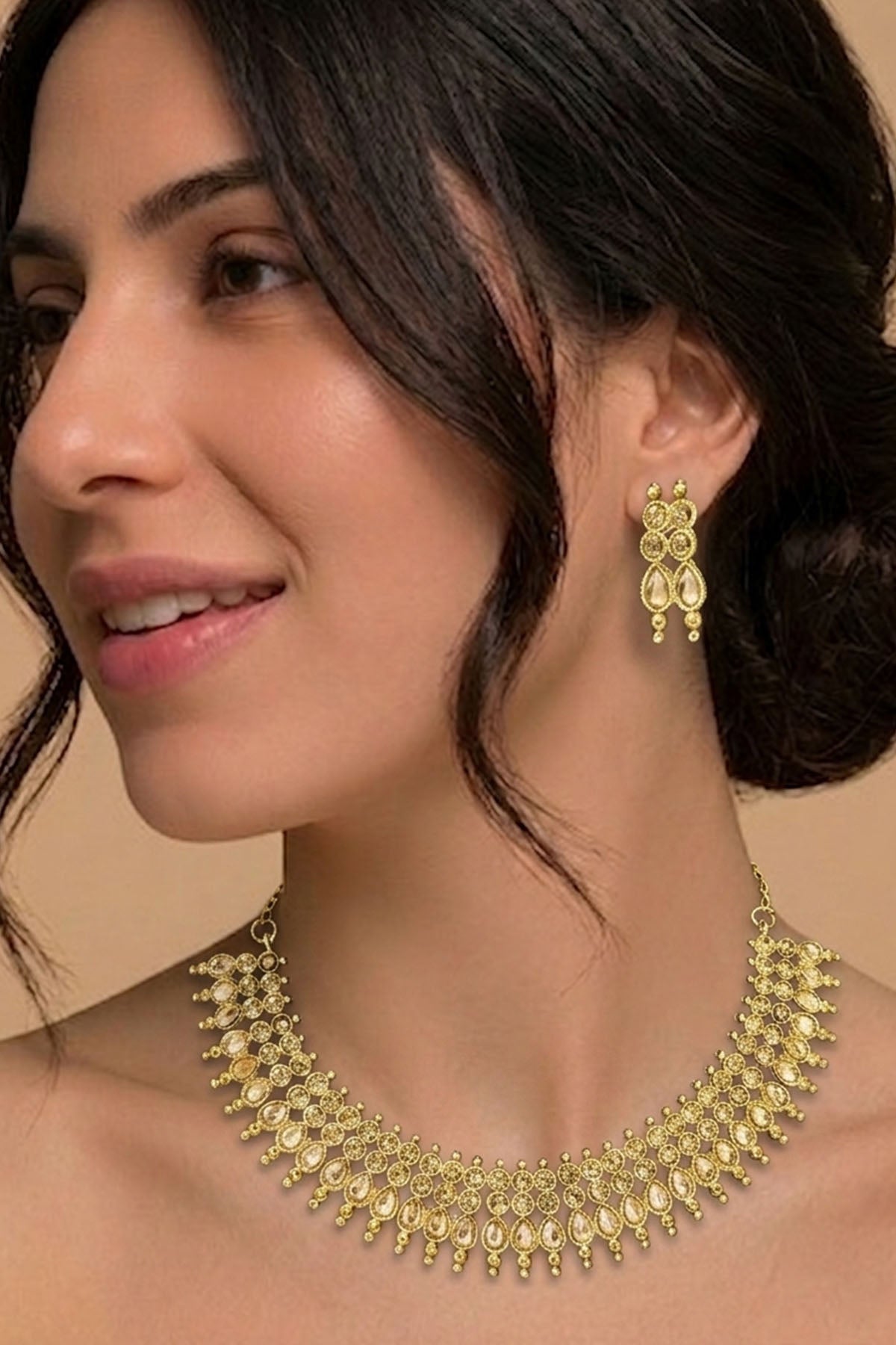Buy Tear Drop Gold Jewellery Set for women by Inko & Co online available at scrollnshops