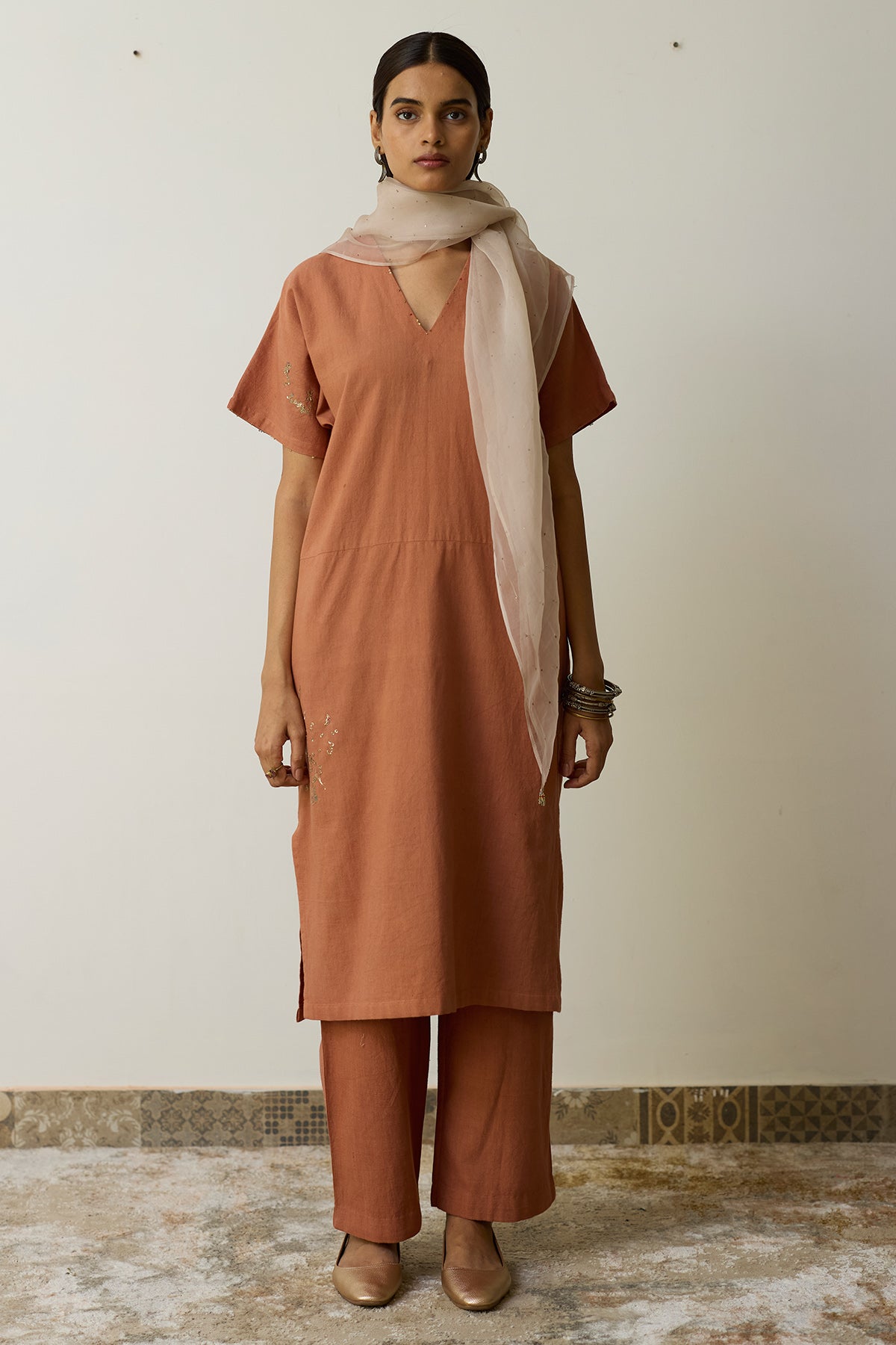 Buy Terracotta Embroidery Kurta Set for women by Rhua India online available at scrollnshops
