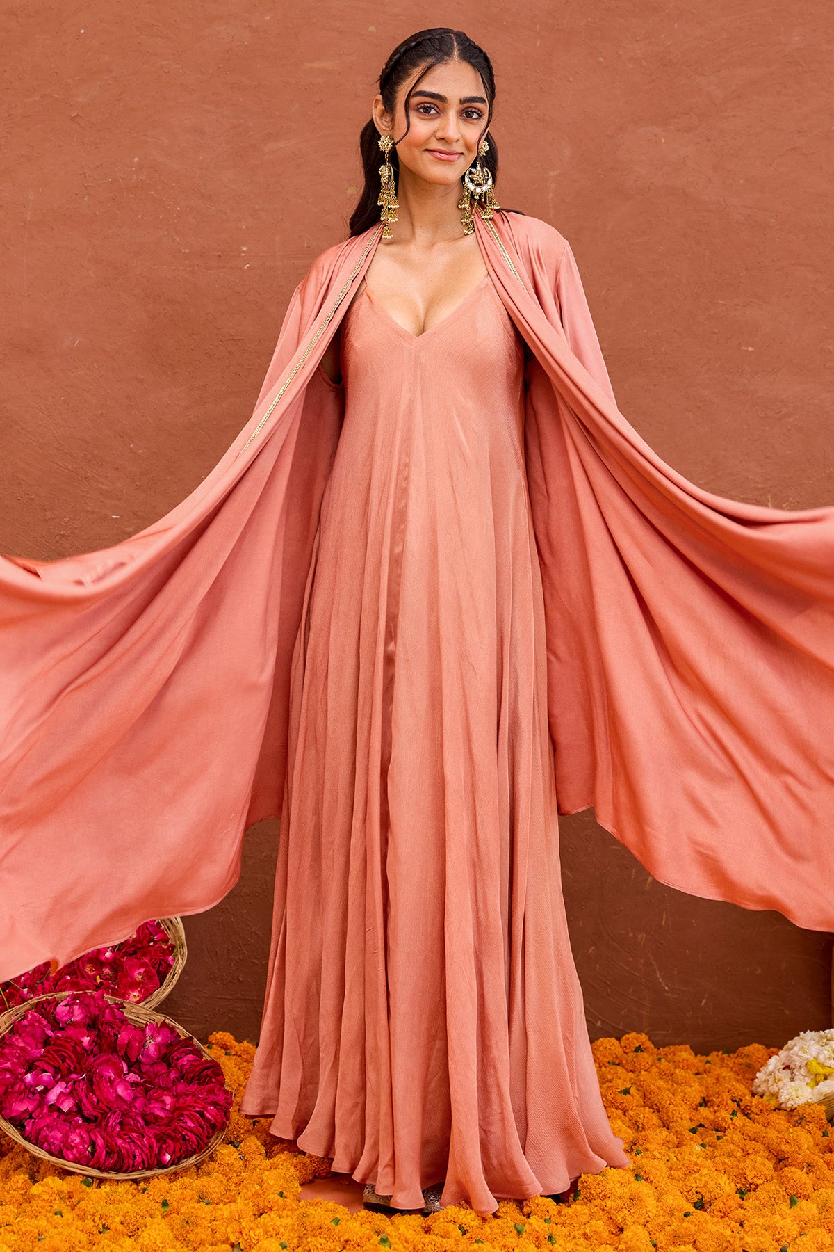 Terracotta Satin Indo-Western