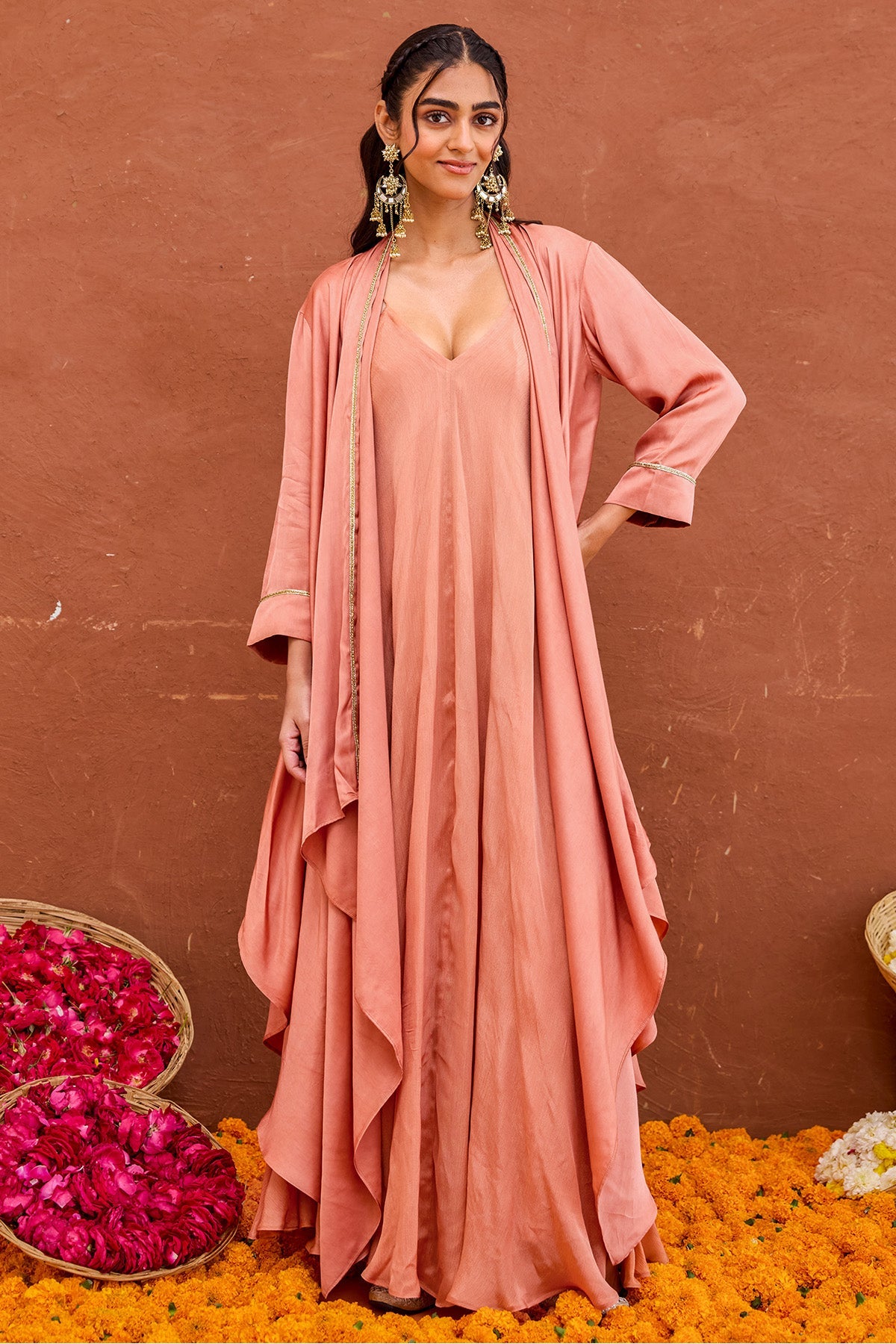 Buy Terracotta Satin Indo-Western for women by Taro India online available at scrollnshops
