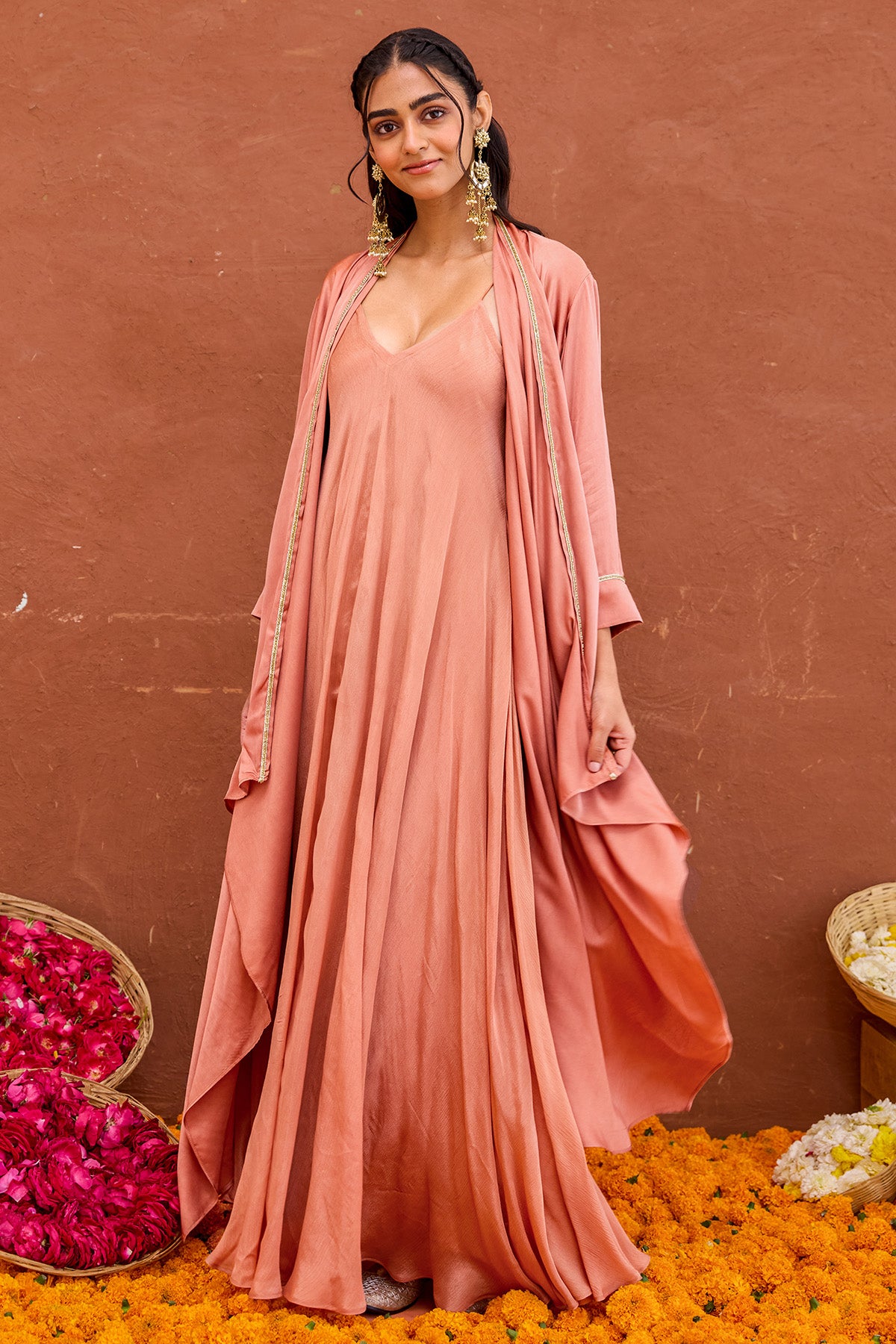 Terracotta Satin Indo-Western
