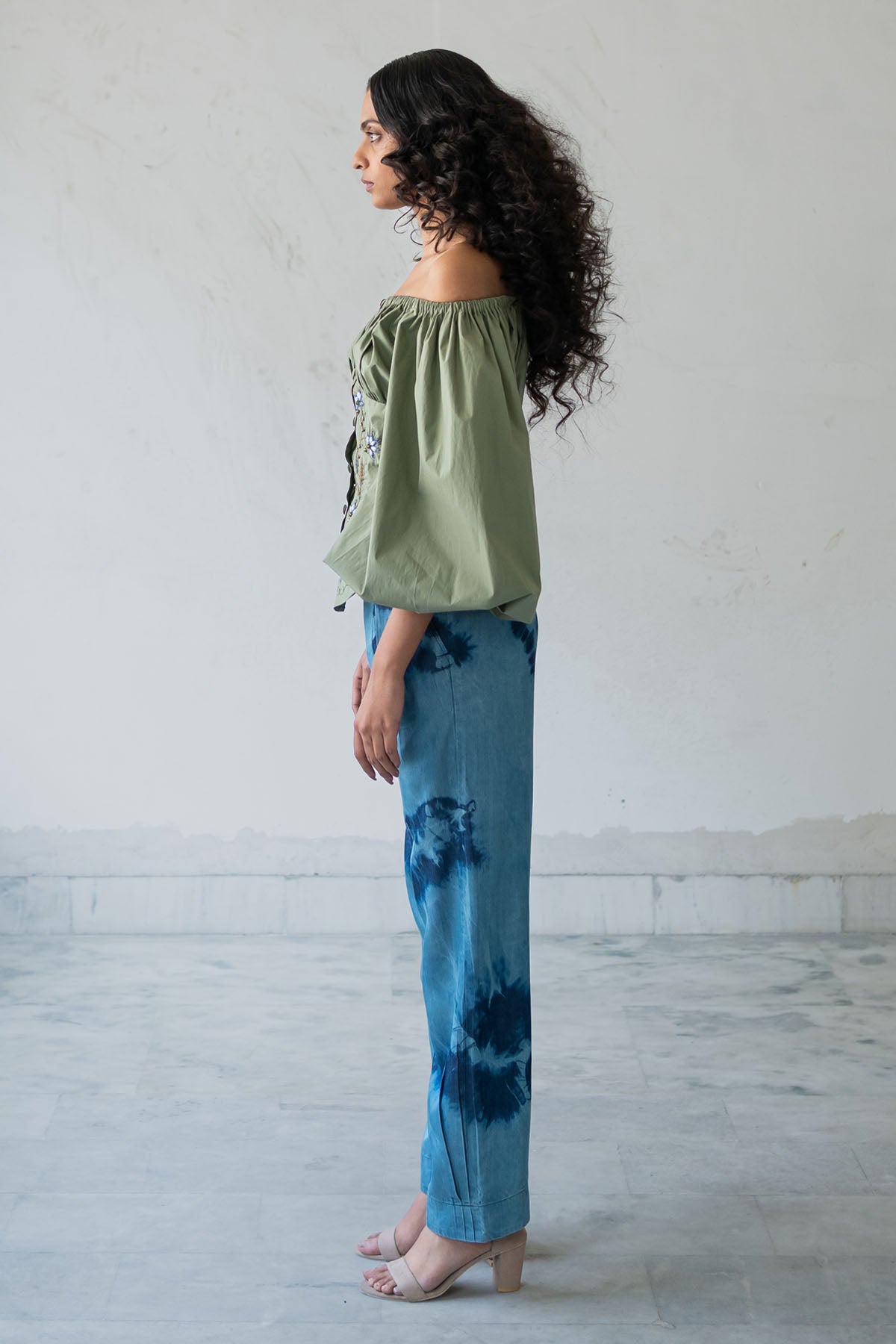 Textured Denim Pants