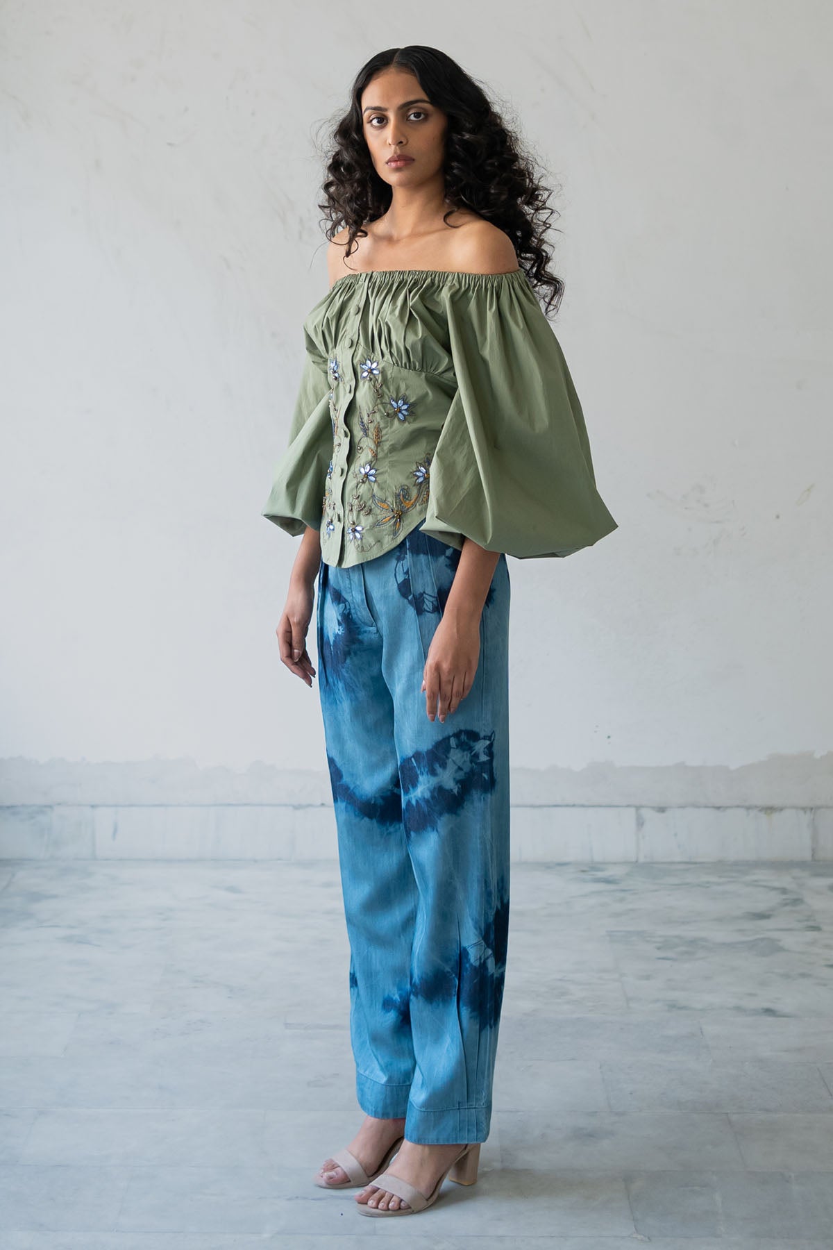 Textured Denim Pants