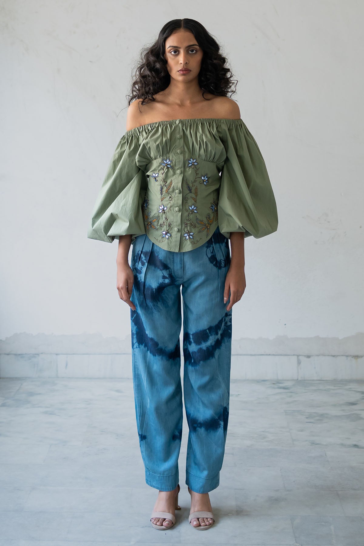 Textured Denim Pants