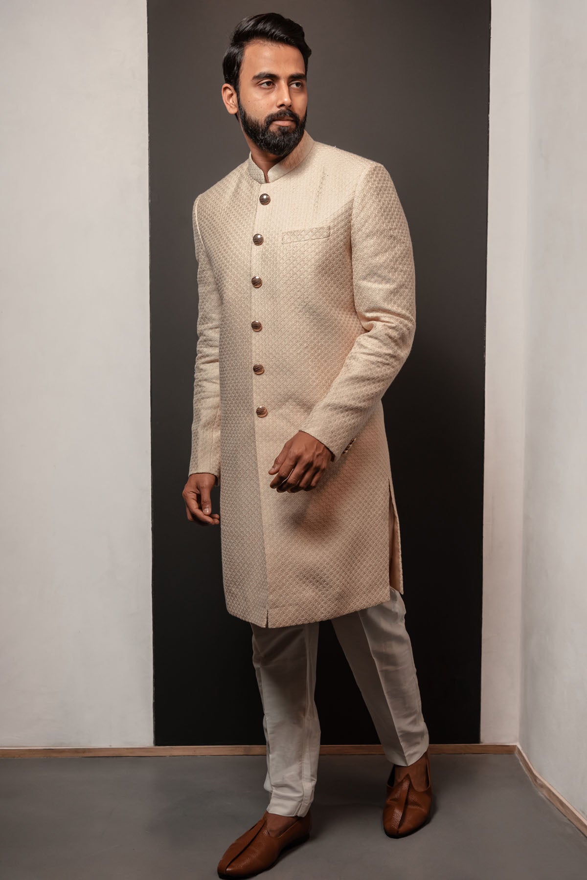 Silk Textured Sherwani Set