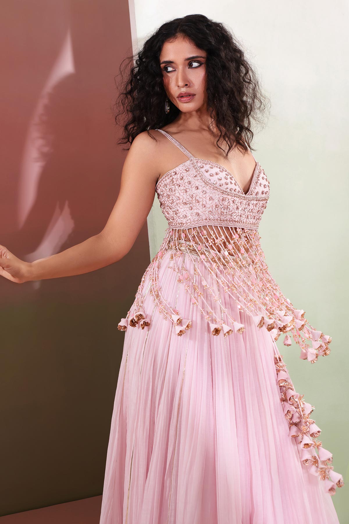Thread Baby Pink Lehenga Set