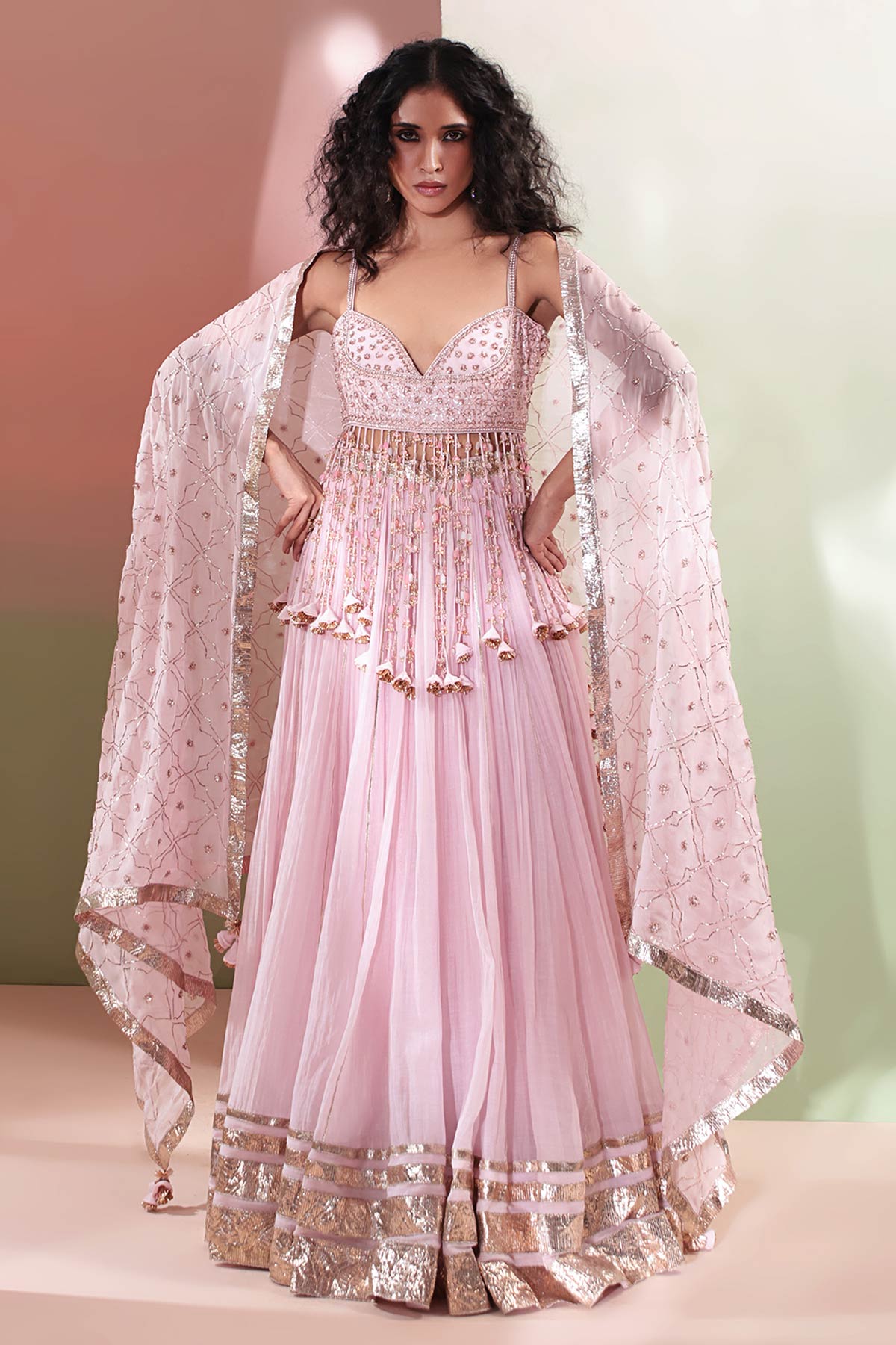 Buy Thread Baby Pink Lehenga Set Set for women by Priyanka Jain online available at scrollnshops