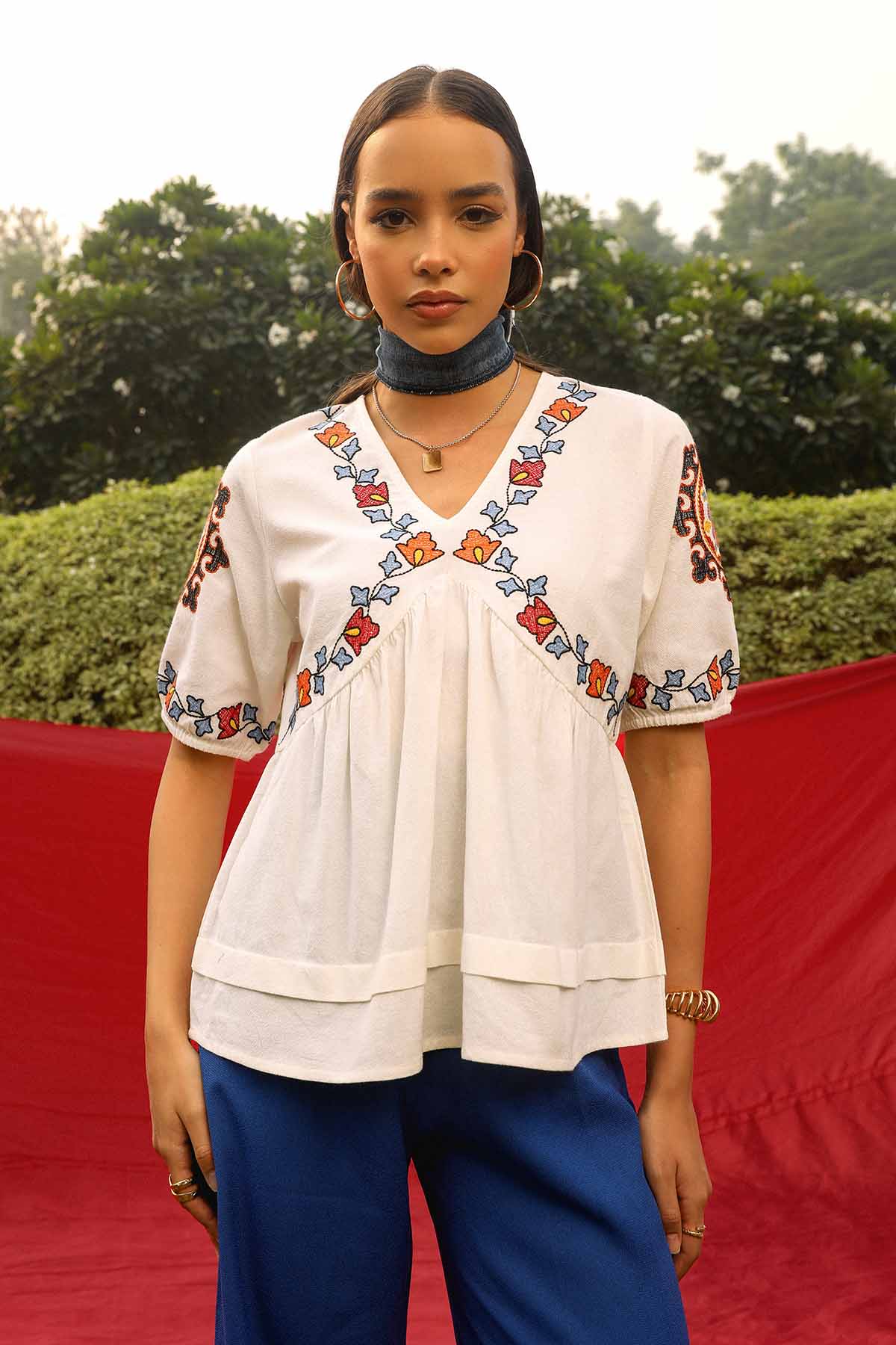 Buy Thread Embroidered White Top by Sewtable Clothing for women online at ScrollnShops