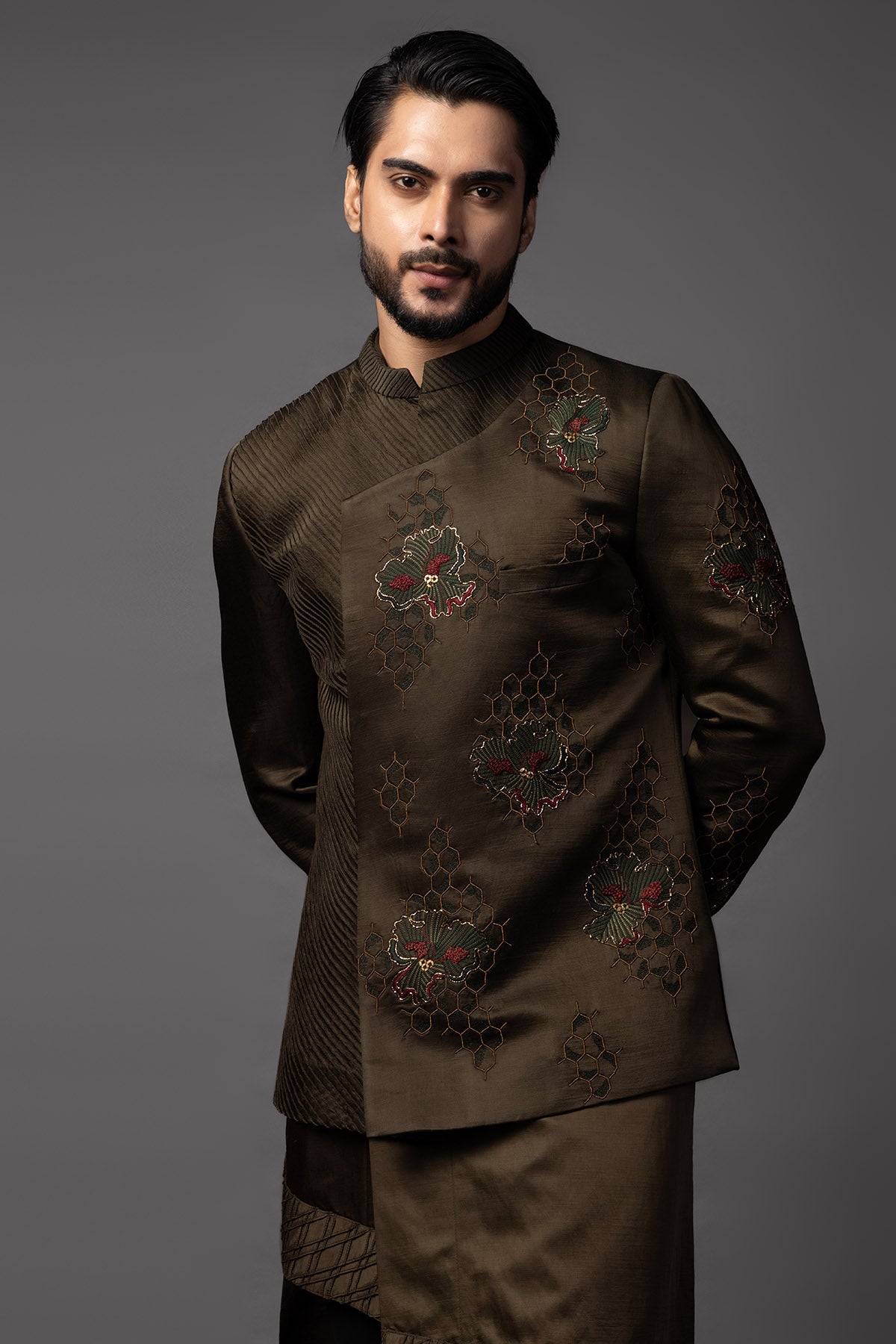Thread Olive Green Kurta Set