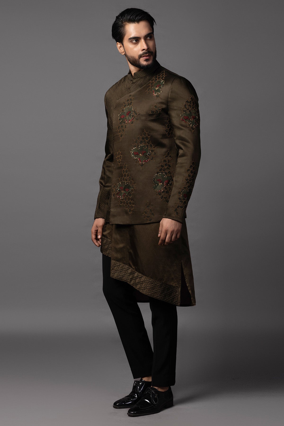 Thread Olive Green Kurta Set